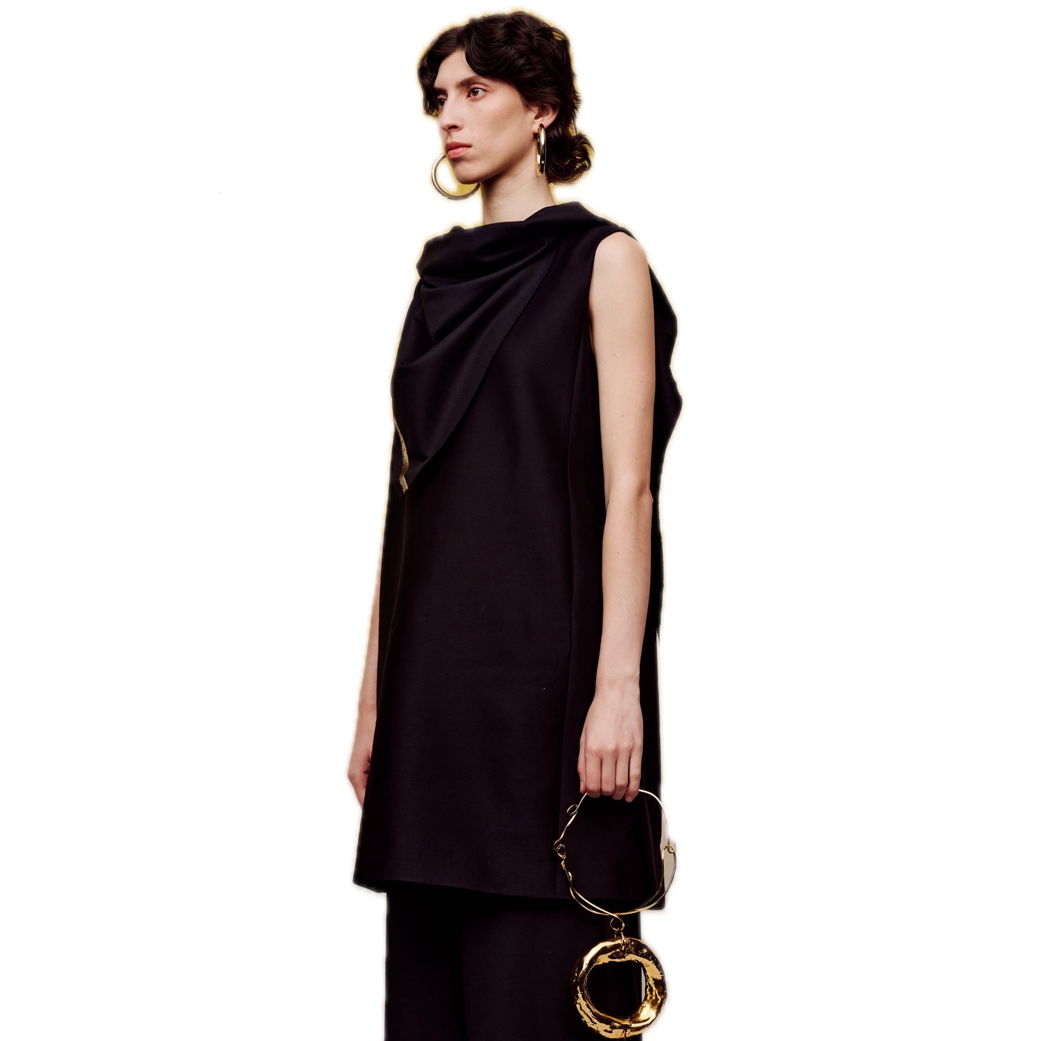 ilEWUOY Black Silk Wool Scarf Vest Dress | MADA IN CHINA