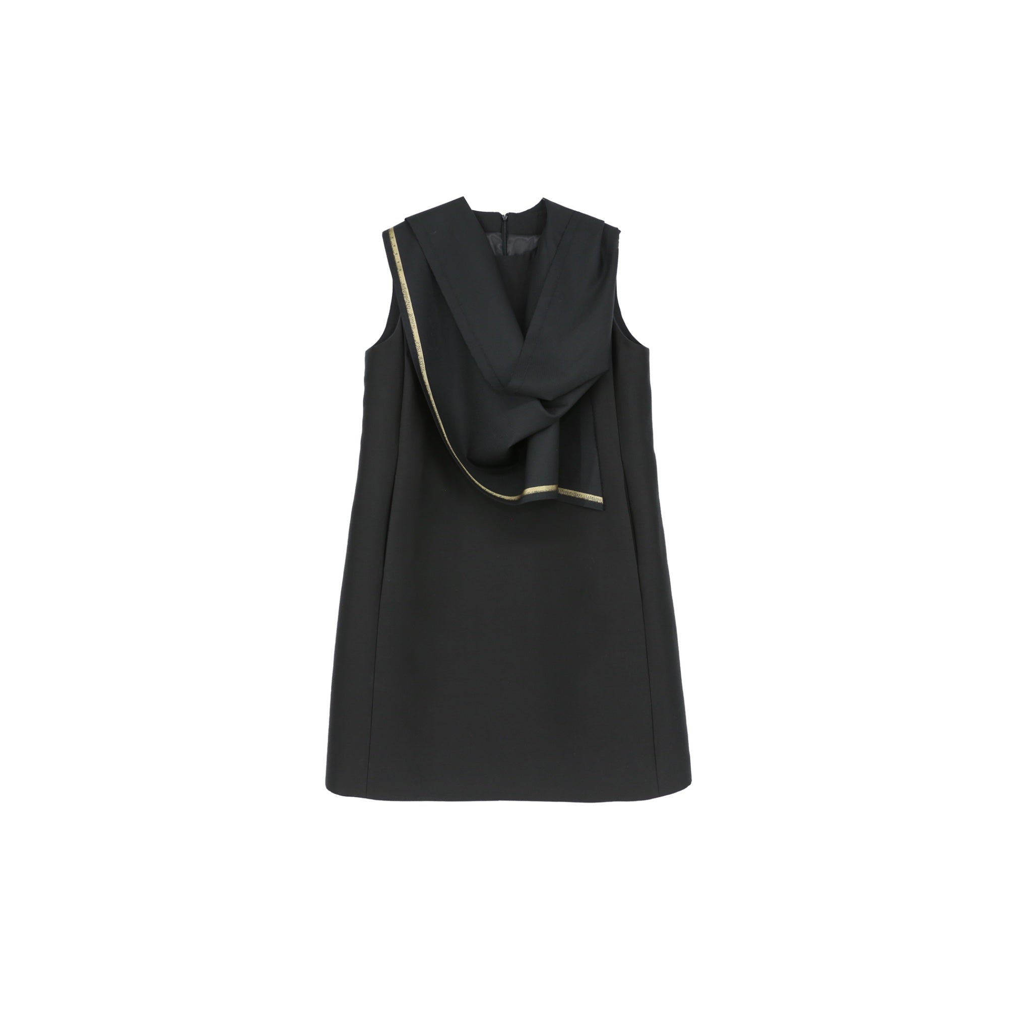 ilEWUOY Black Silk Wool Scarf Vest Dress | MADA IN CHINA