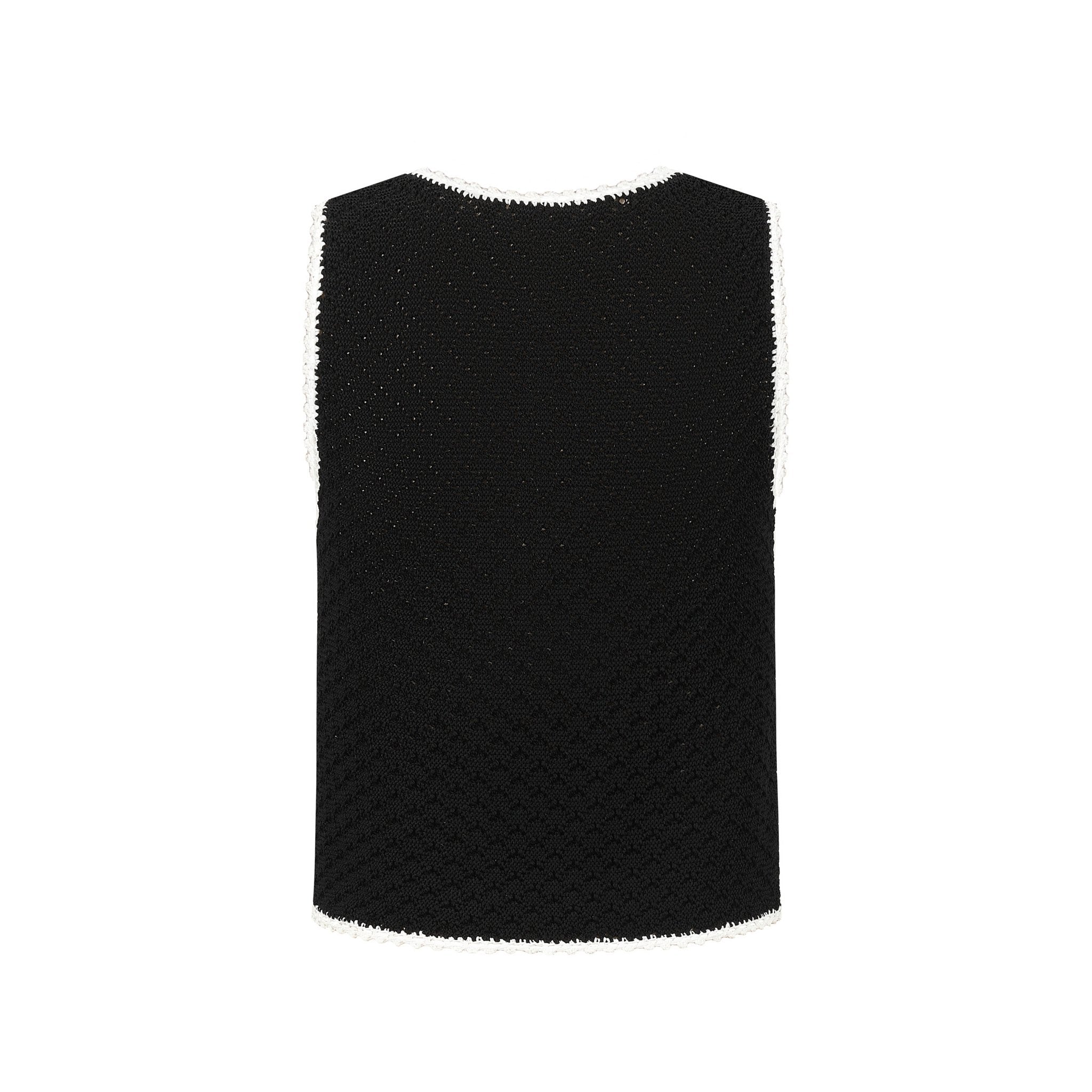 THREE QUARTERS Black Skeleton Crochet Colorblocked Tank Top | MADA IN CHINA