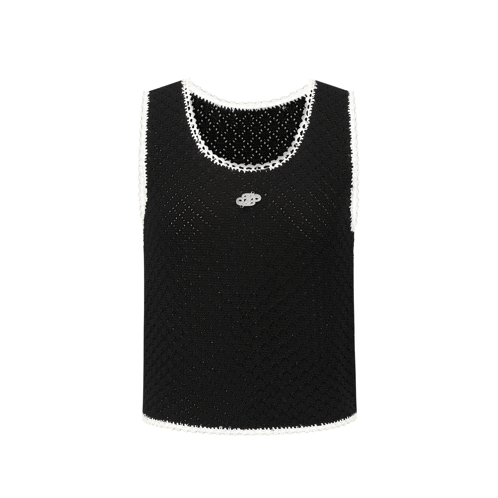 THREE QUARTERS Black Skeleton Crochet Colorblocked Tank Top | MADA IN CHINA