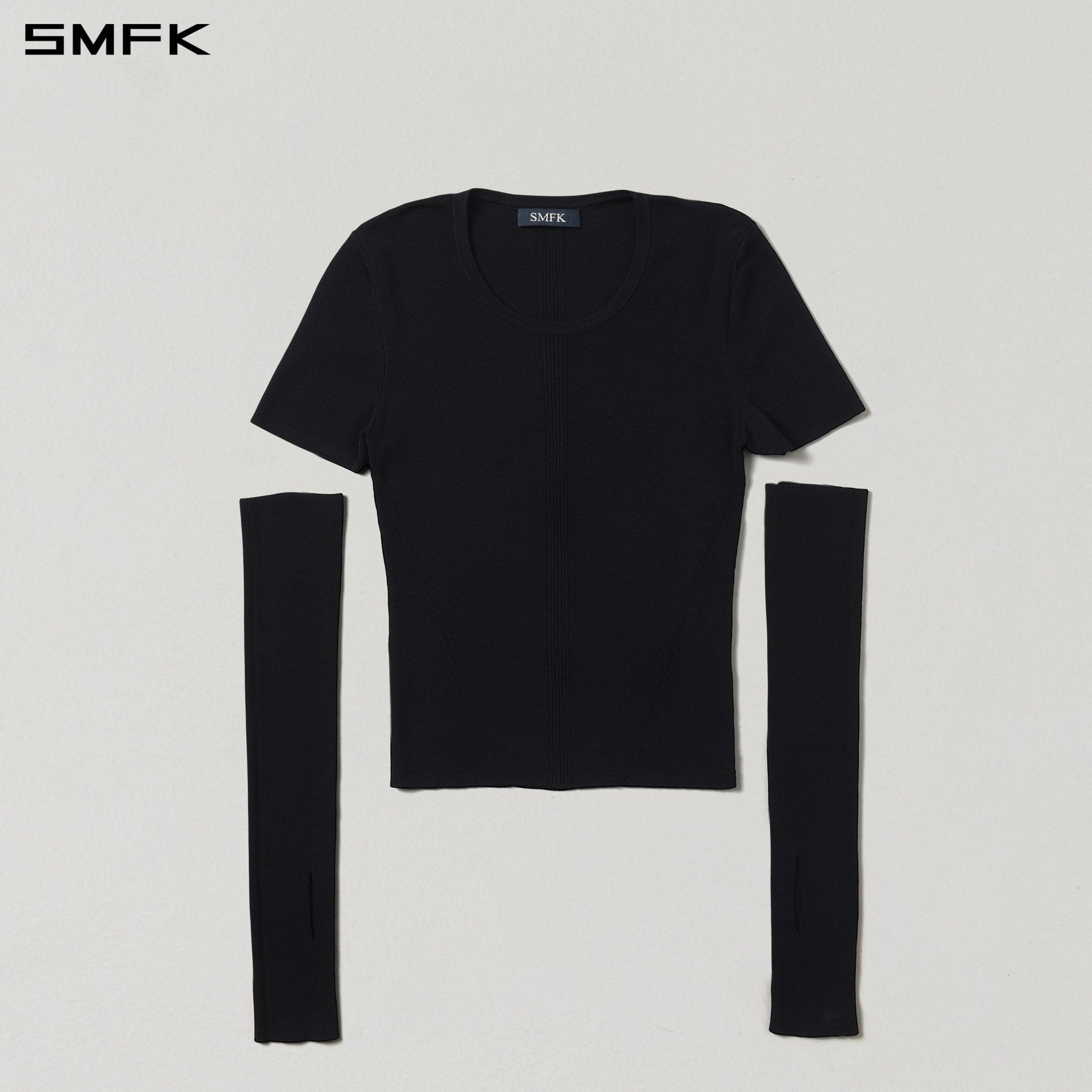 SMFK Black Slim Fit Arm Sleeve T-Shirt | MADAX