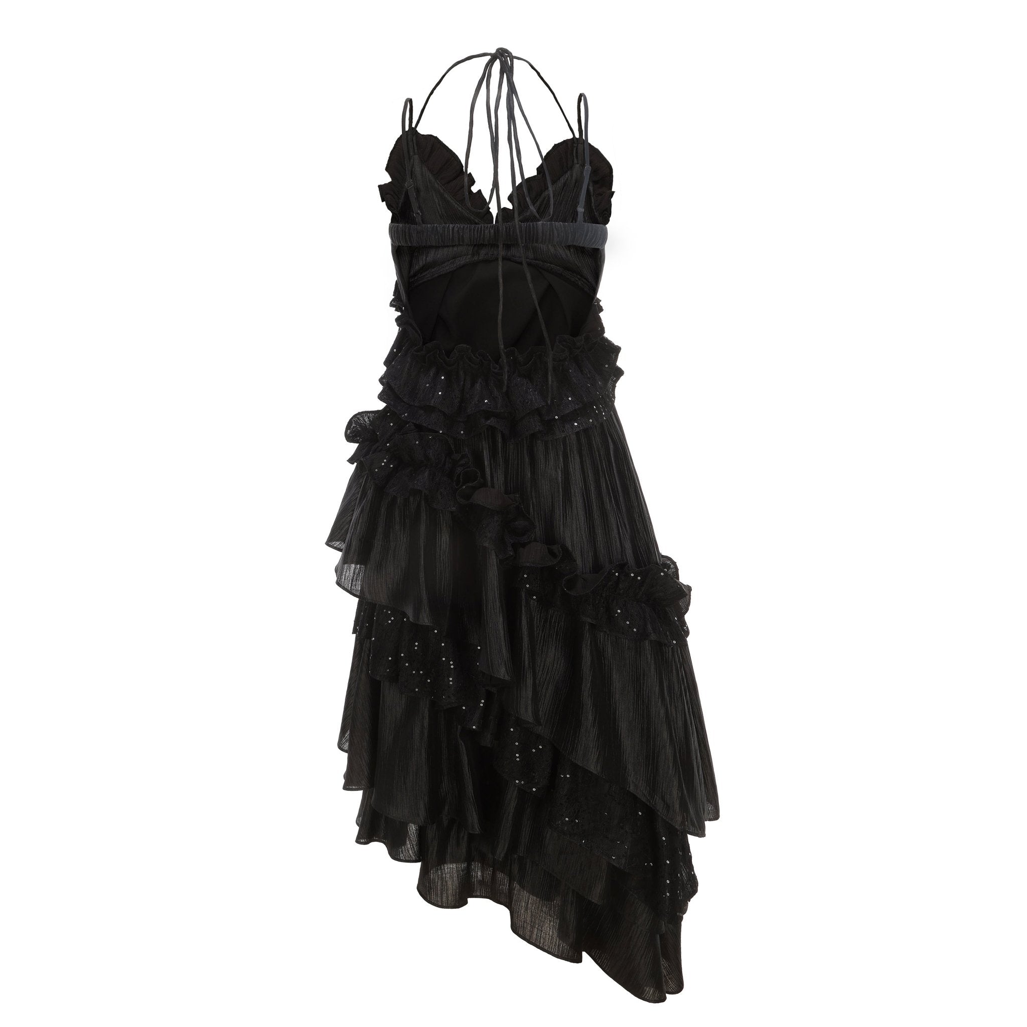 ARTE PURA Black Spaghetti Lace Halter Dress | MADA IN CHINA