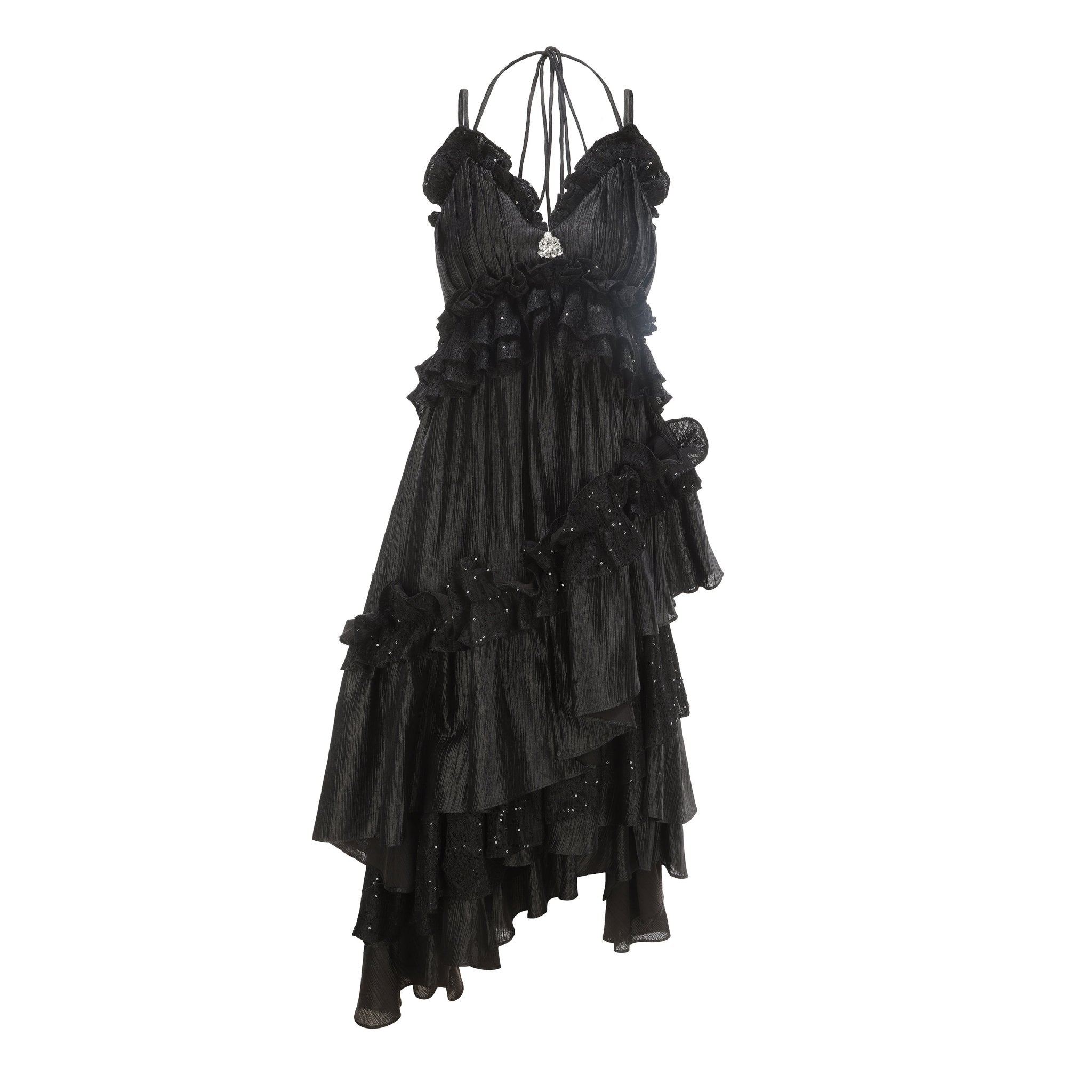 ARTE PURA Black Spaghetti Lace Halter Dress | MADA IN CHINA