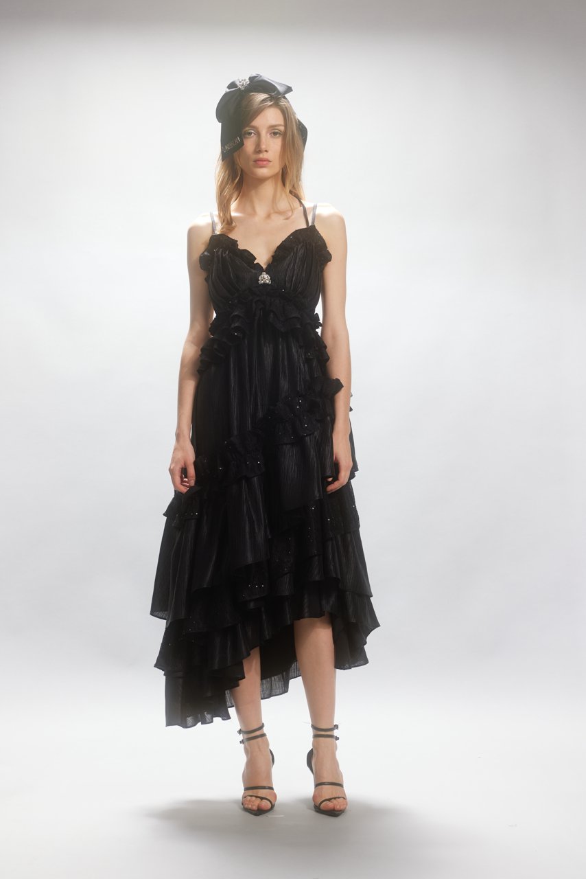 ARTE PURA Black Spaghetti Lace Halter Dress | MADA IN CHINA