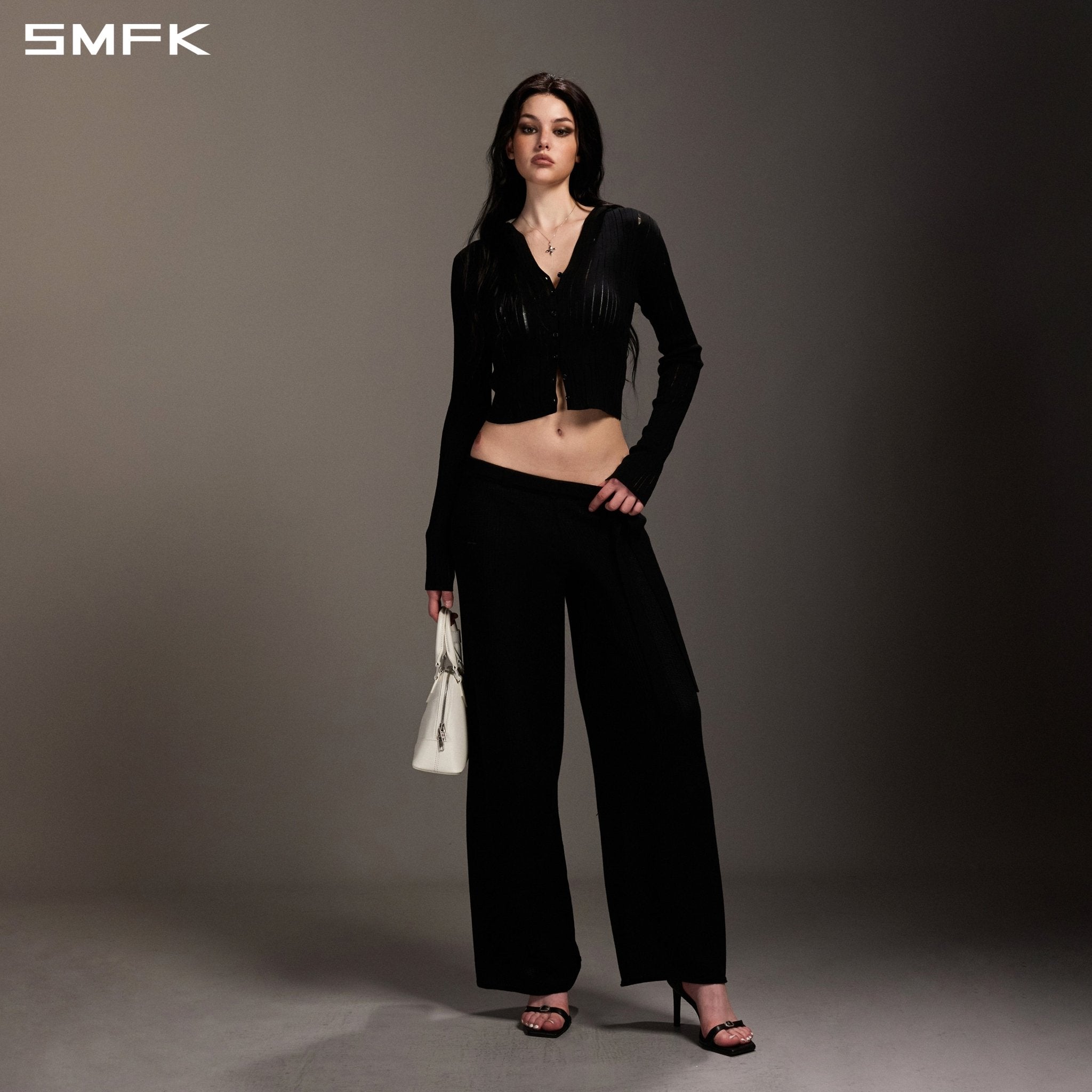 SMFK Black Straight-Leg Knit Trousers | MADAX