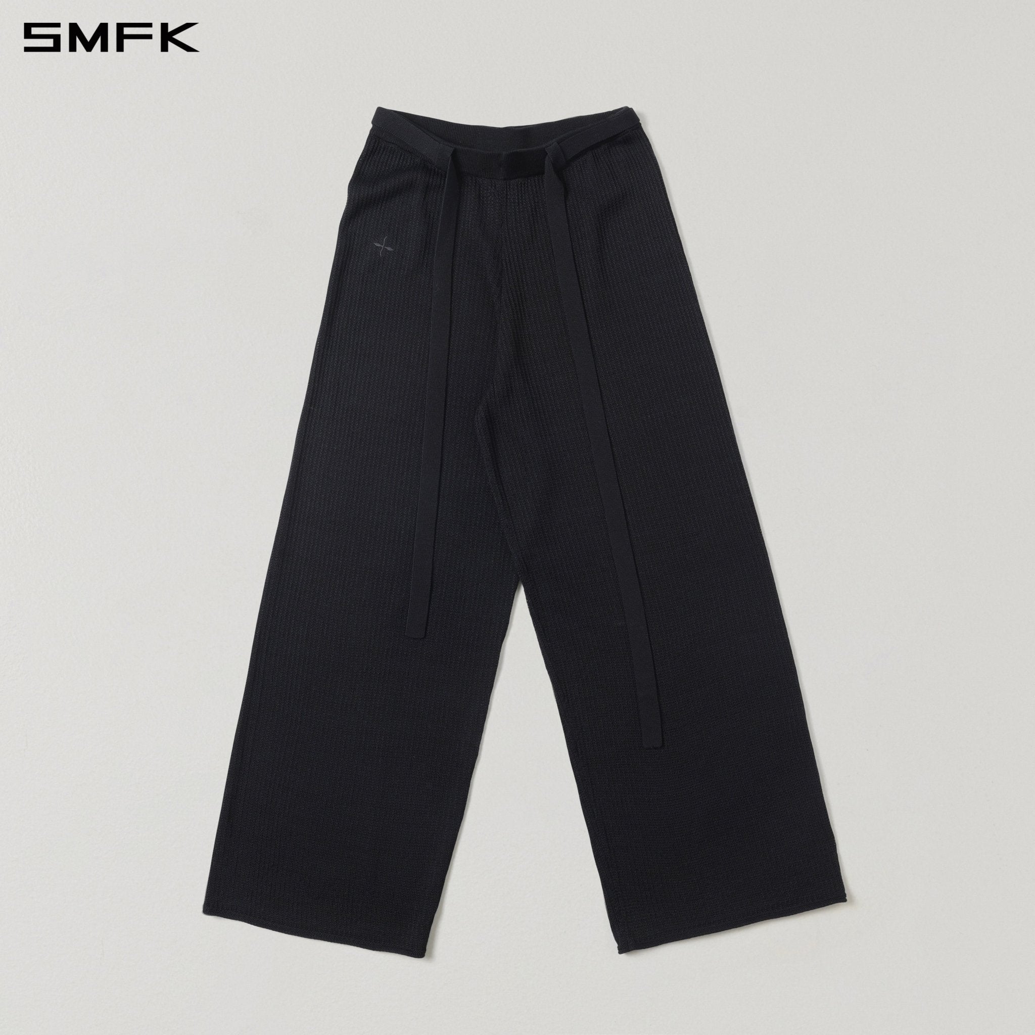 SMFK Black Straight-Leg Knit Trousers | MADAX