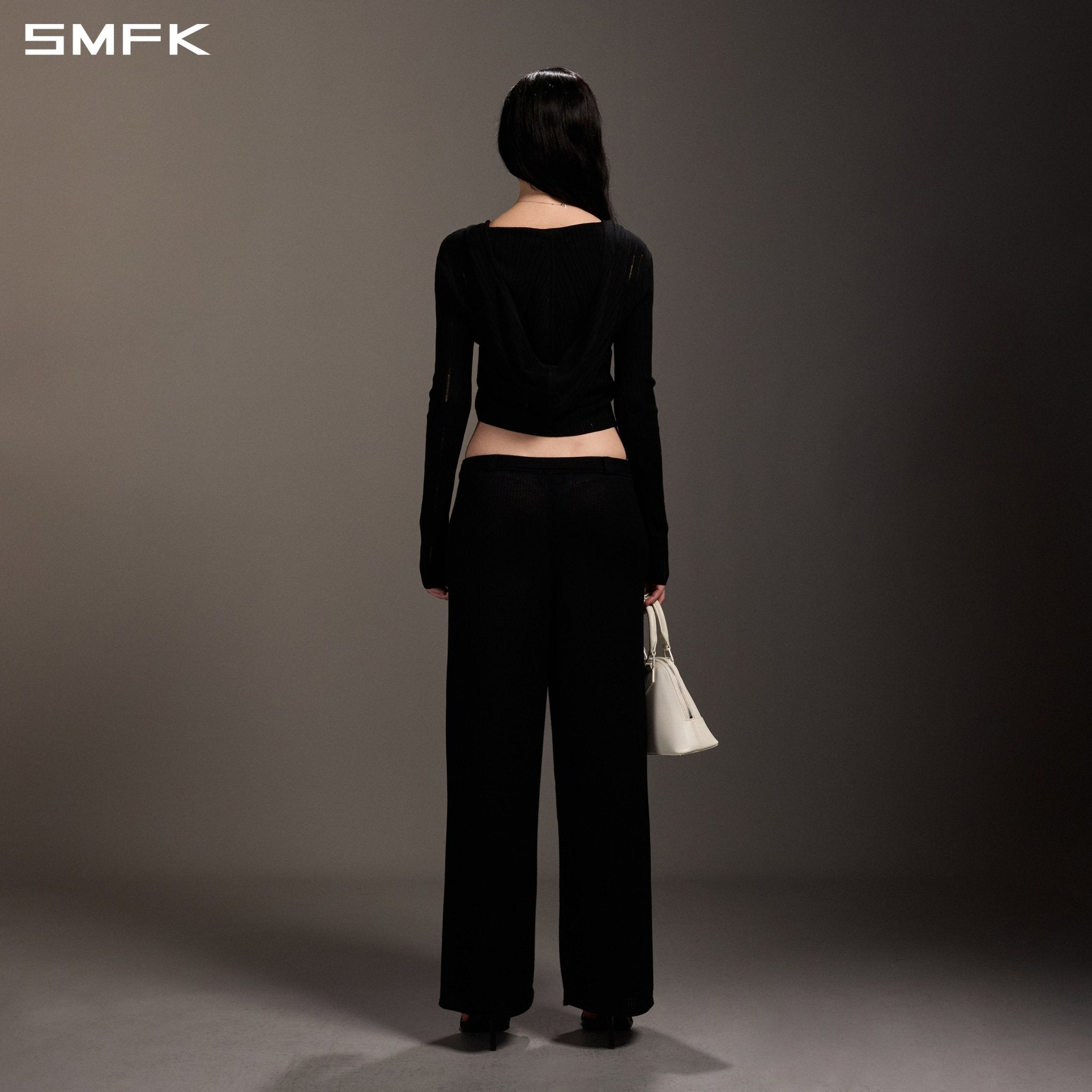 SMFK Black Straight-Leg Knit Trousers | MADAX