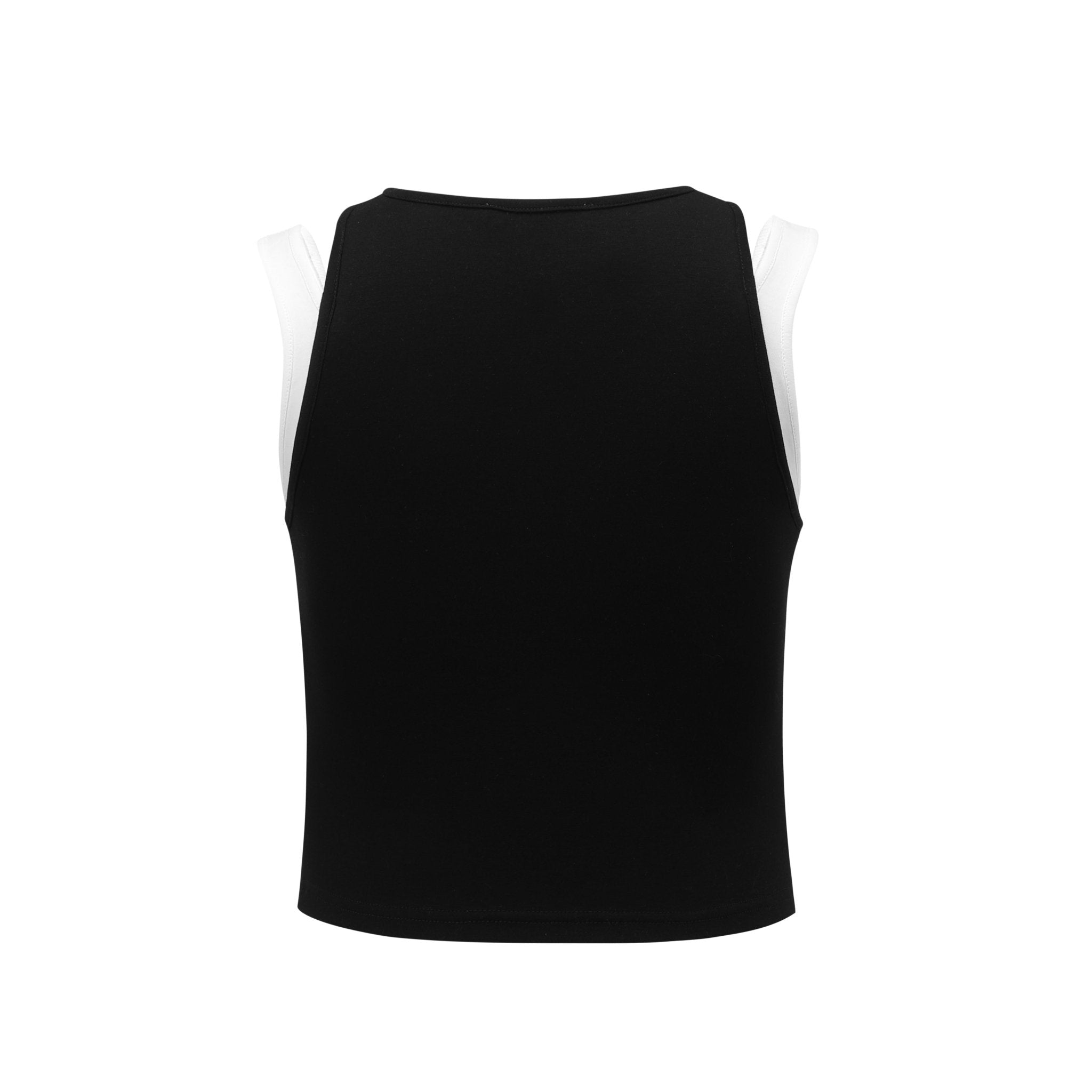 THREE QUARTERS Black Tank Top with White Strap Logo and Rhinestones | MADA IN CHINA