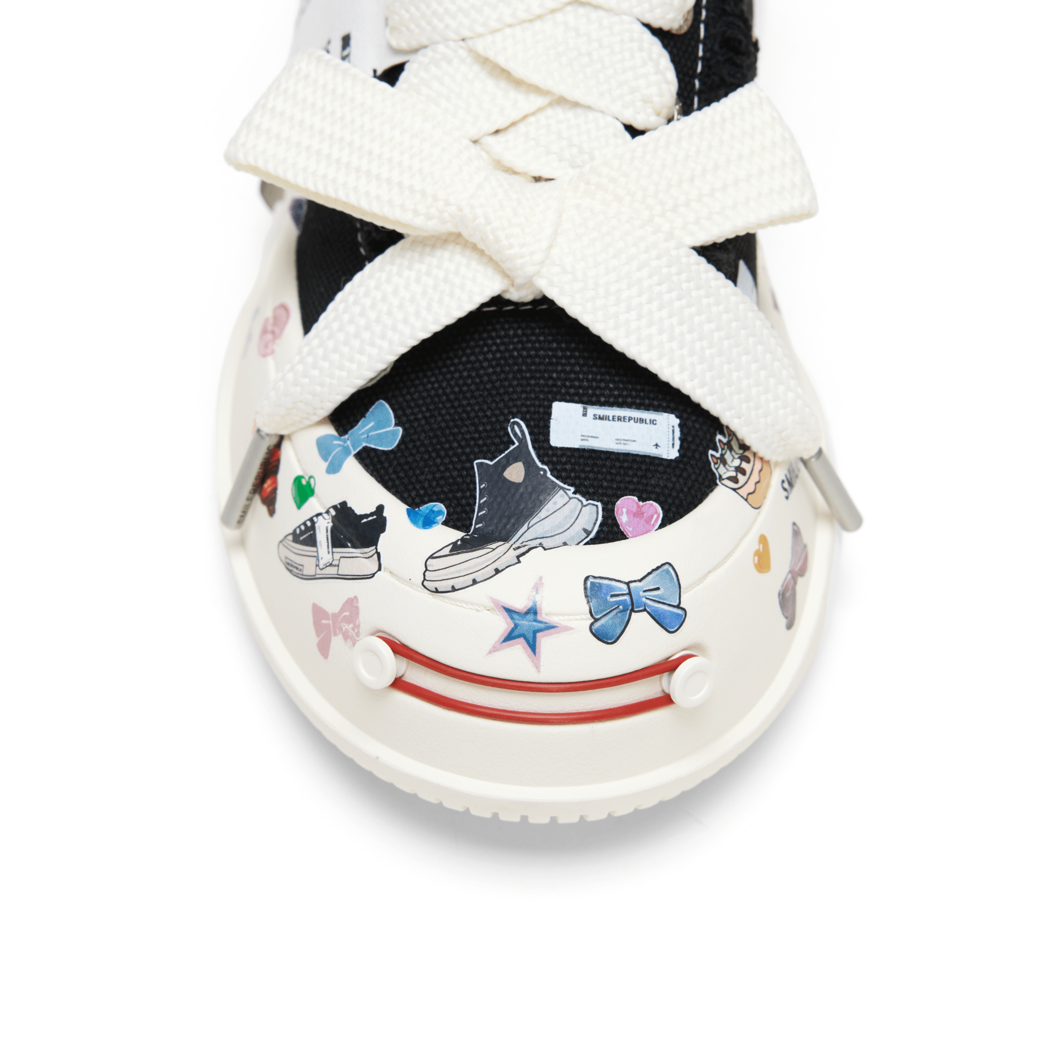 SMILEREPUBLIC Black Tassel Stickers Open Smile Coarse Texture Canvas Shoes | MADAX