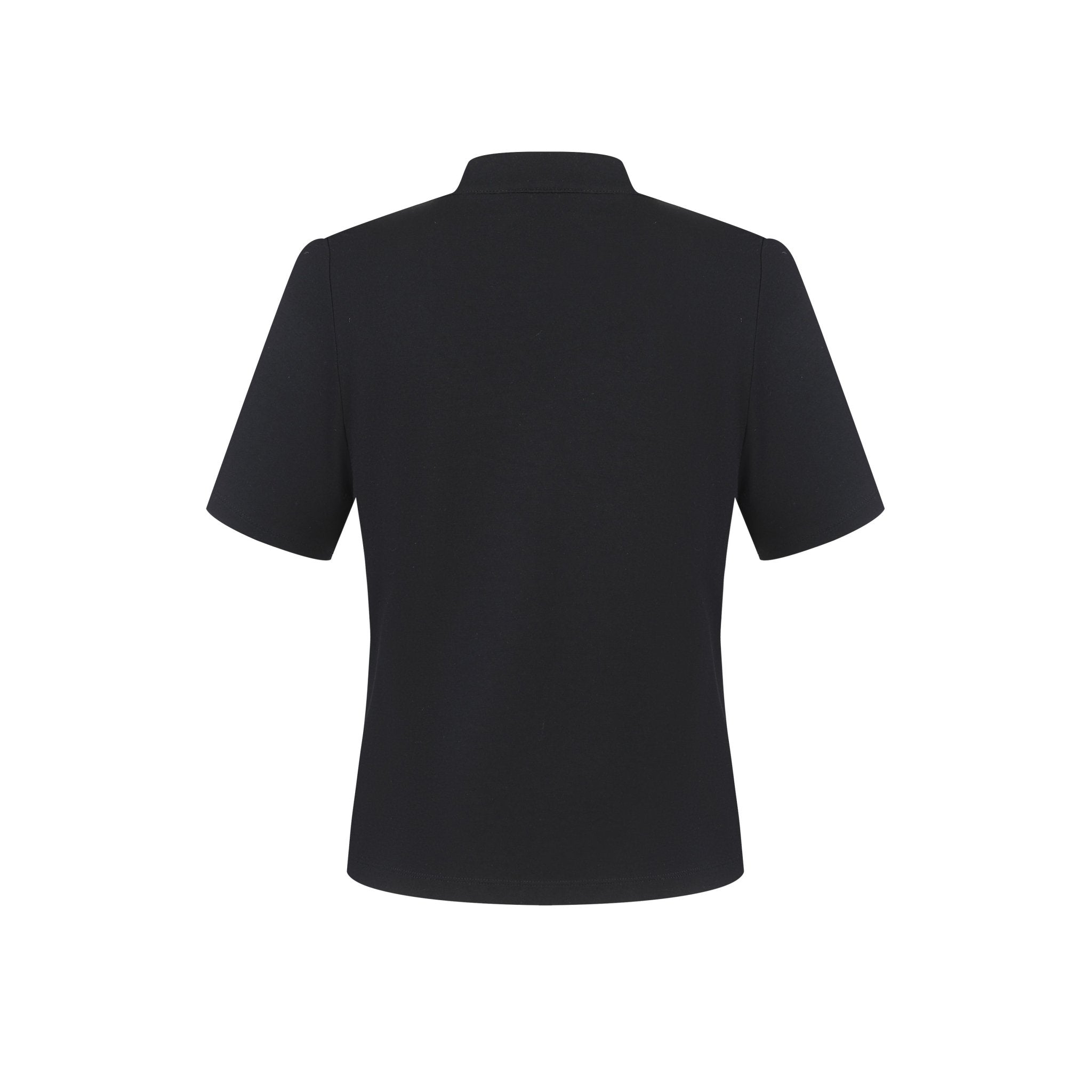 THREE QUARTERS Black Vintage Standing Collar Slant Lapel Plate Button T - Shirt | MADA IN CHINA