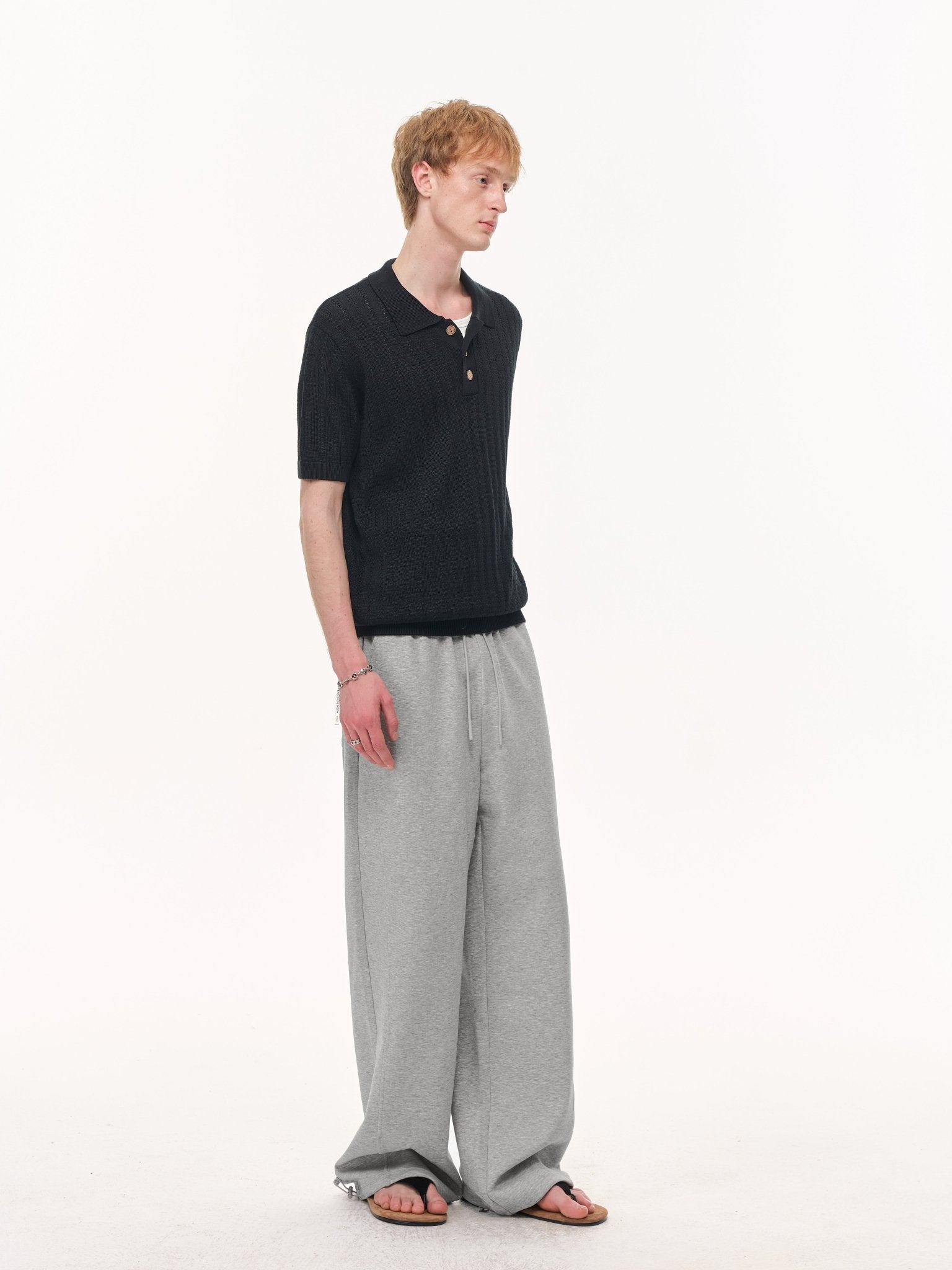 CLIMAX VISION Black Wheat - Patterned Textured Knit Polo Shirt | MADAX