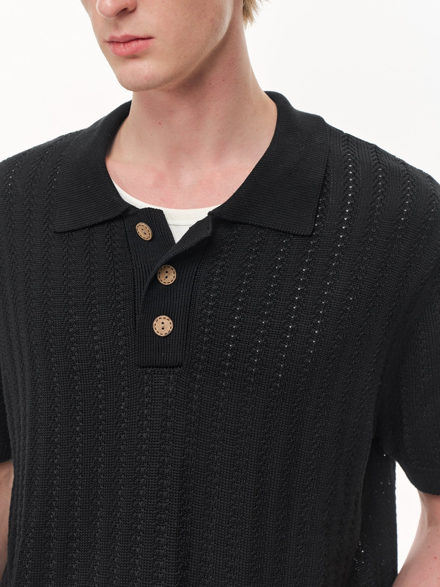 CLIMAX VISION Black Wheat - Patterned Textured Knit Polo Shirt | MADAX