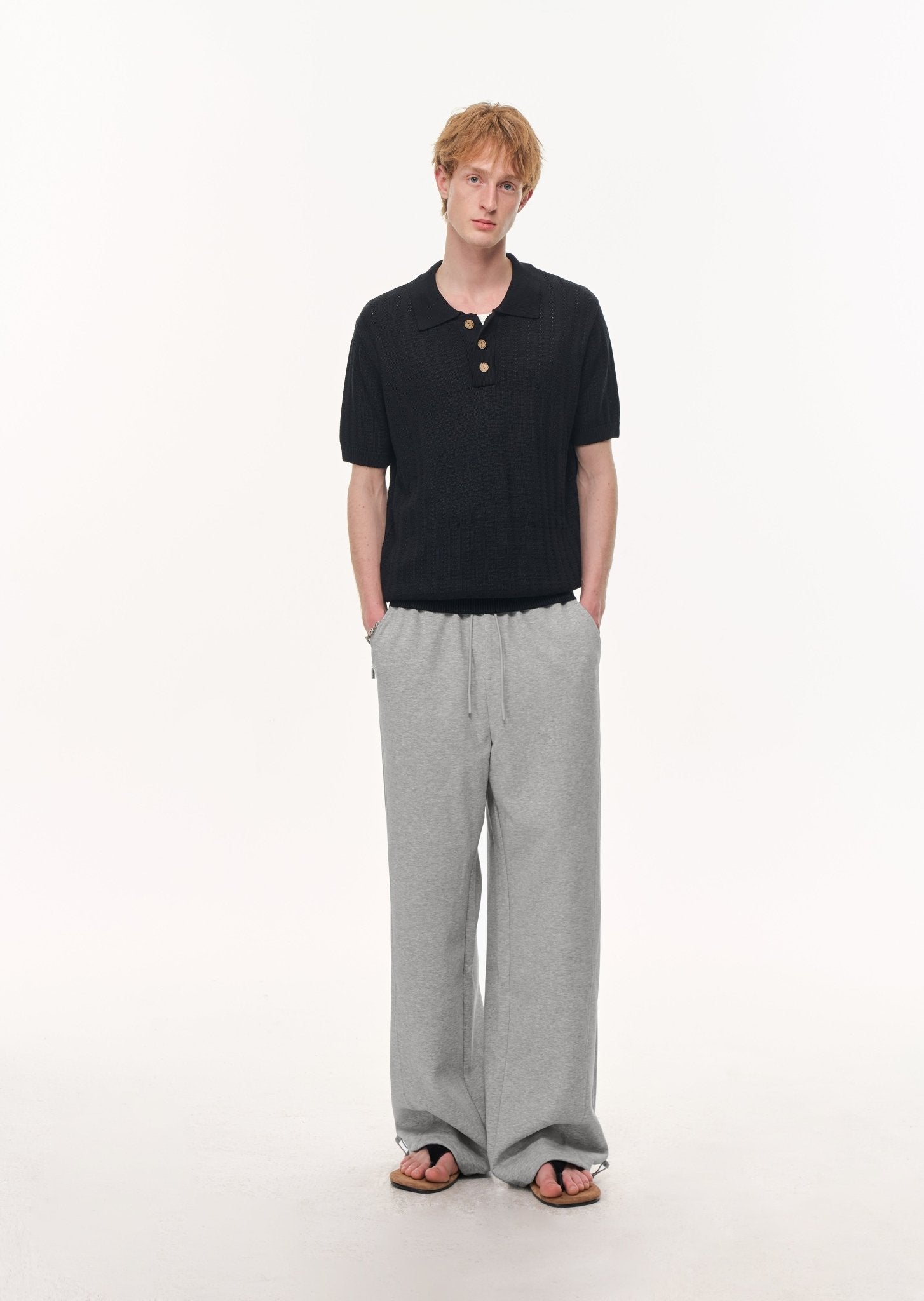 CLIMAX VISION Black Wheat - Patterned Textured Knit Polo Shirt | MADAX