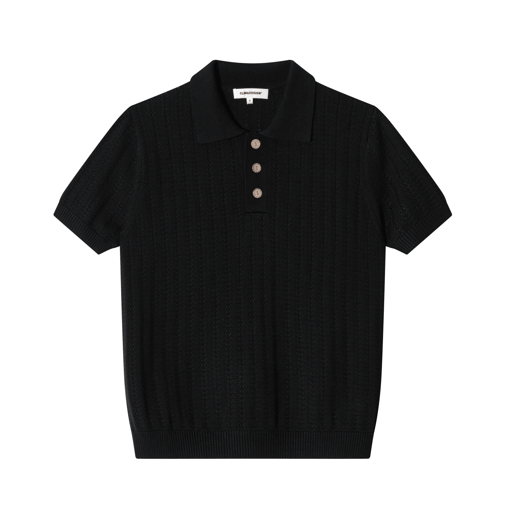 CLIMAX VISION Black Wheat - Patterned Textured Knit Polo Shirt | MADAX