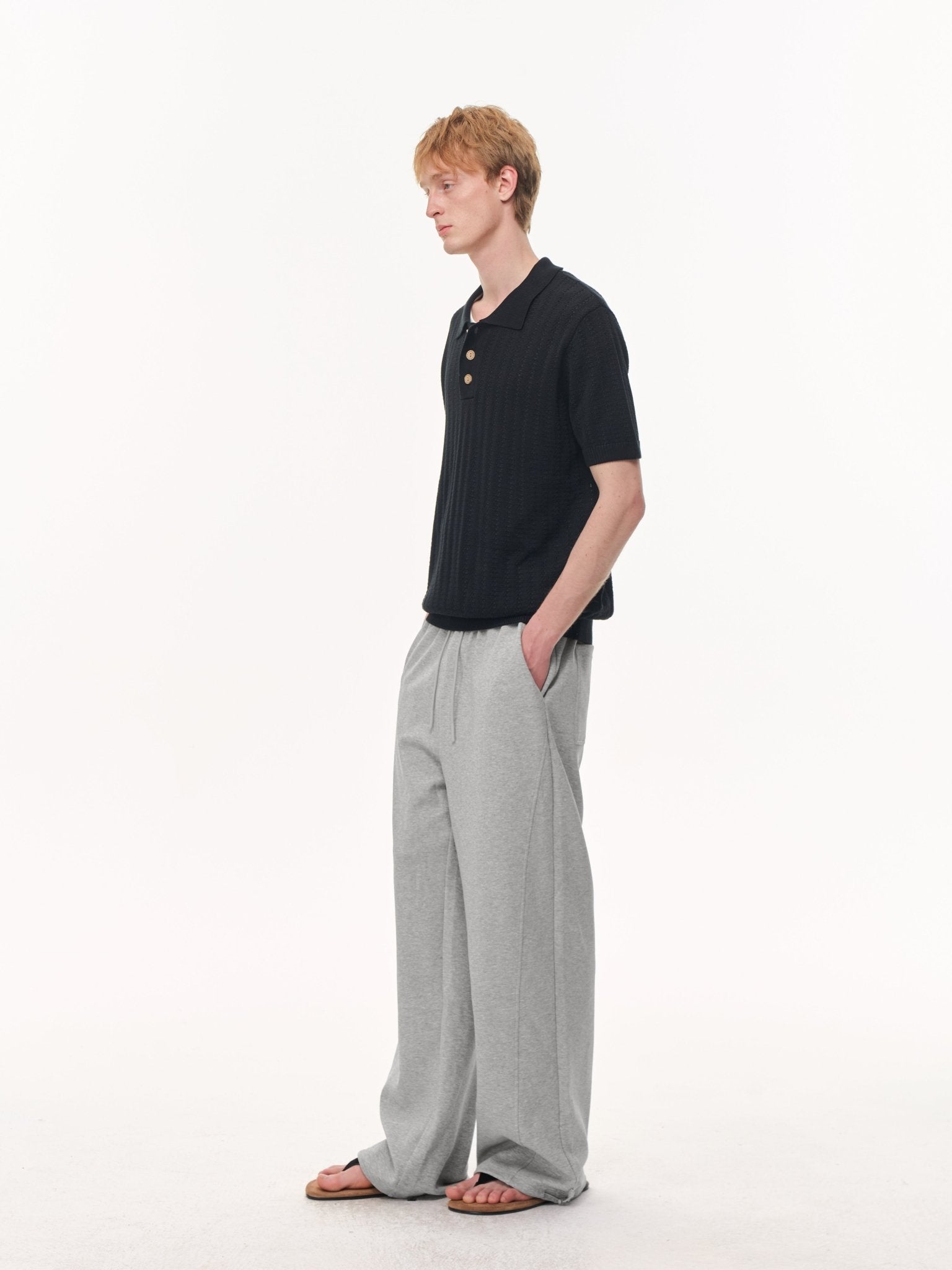 CLIMAX VISION Black Wheat - Patterned Textured Knit Polo Shirt | MADAX