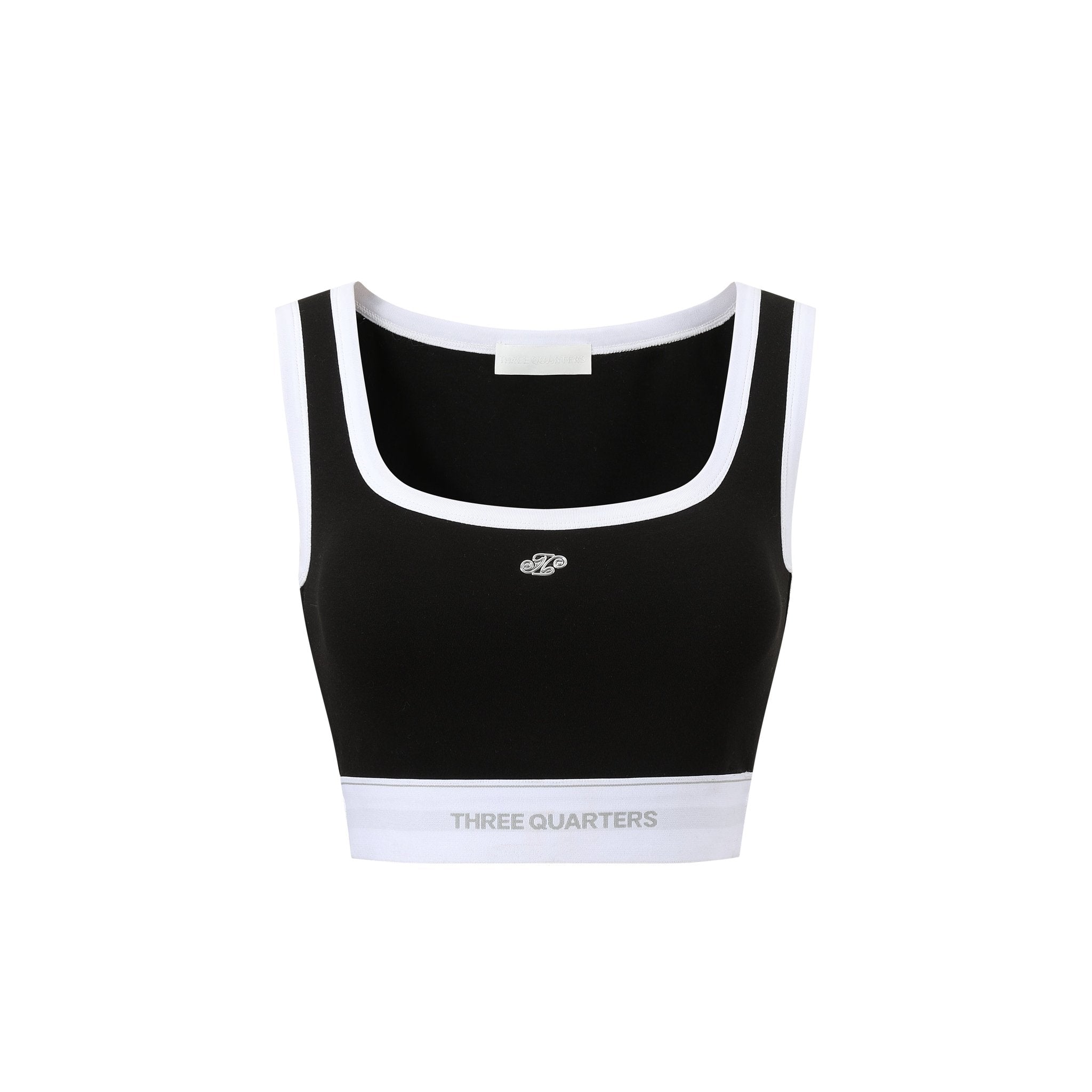 THREE QUARTERS Black with White Edge Customized Logo Webbing Ironing Undershirt | MADA IN CHINA