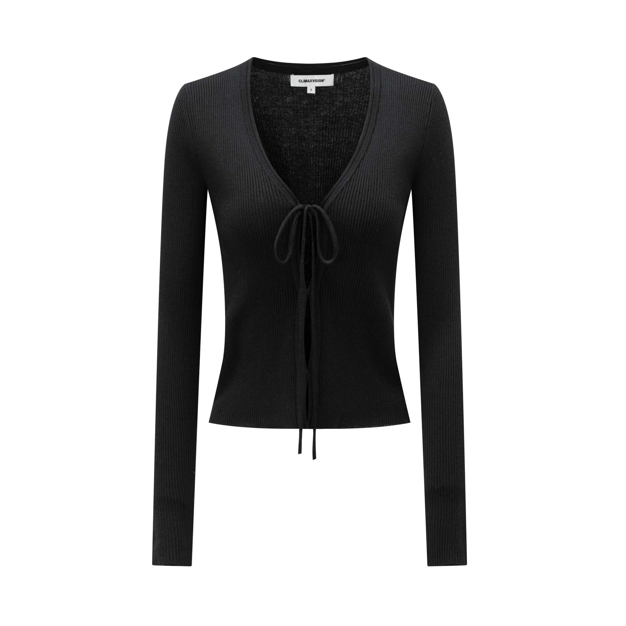 Climax Vision Black Wool Blend V - Neck Lace - Up Knit Cardigan  | MADAX