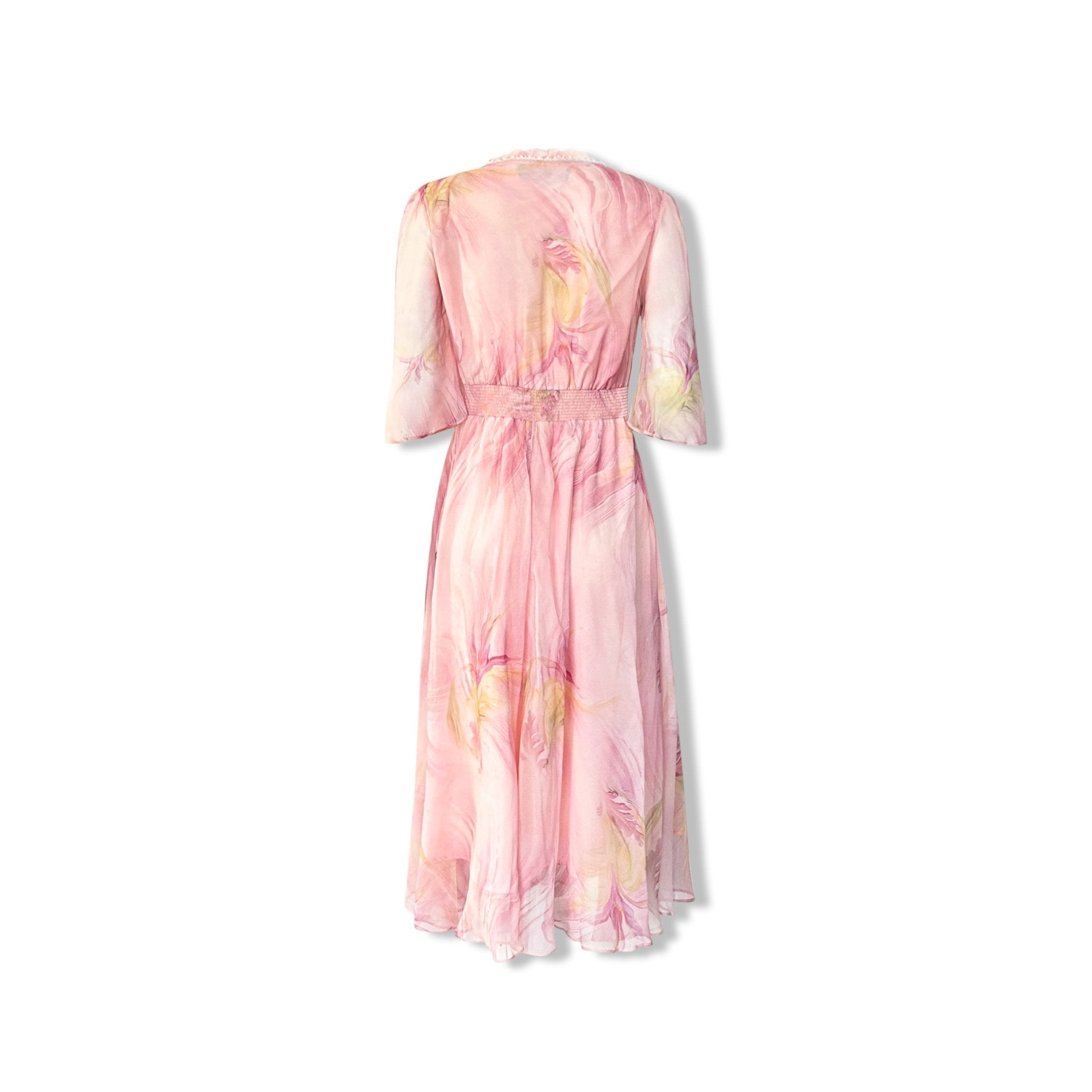 AIMME SPARROW Blended Ruffle Pearl Neck Dress In Pink | MADAX