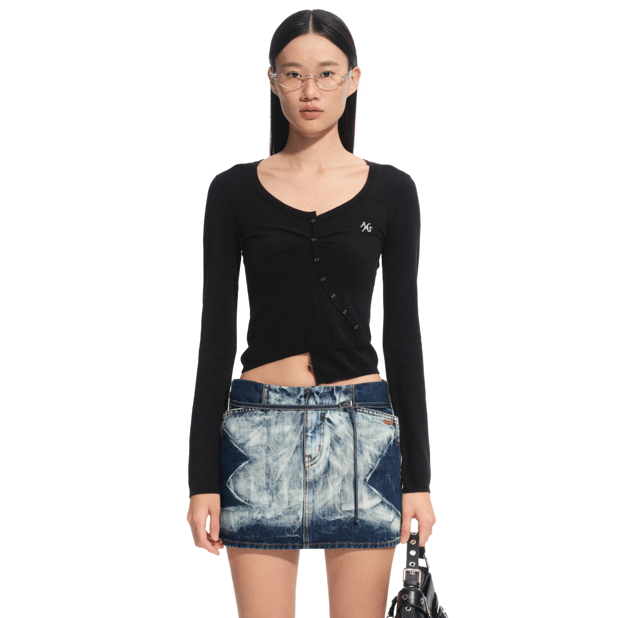 NAWS Blu Asymmetric Front Knit Sweater in Black | MADAX