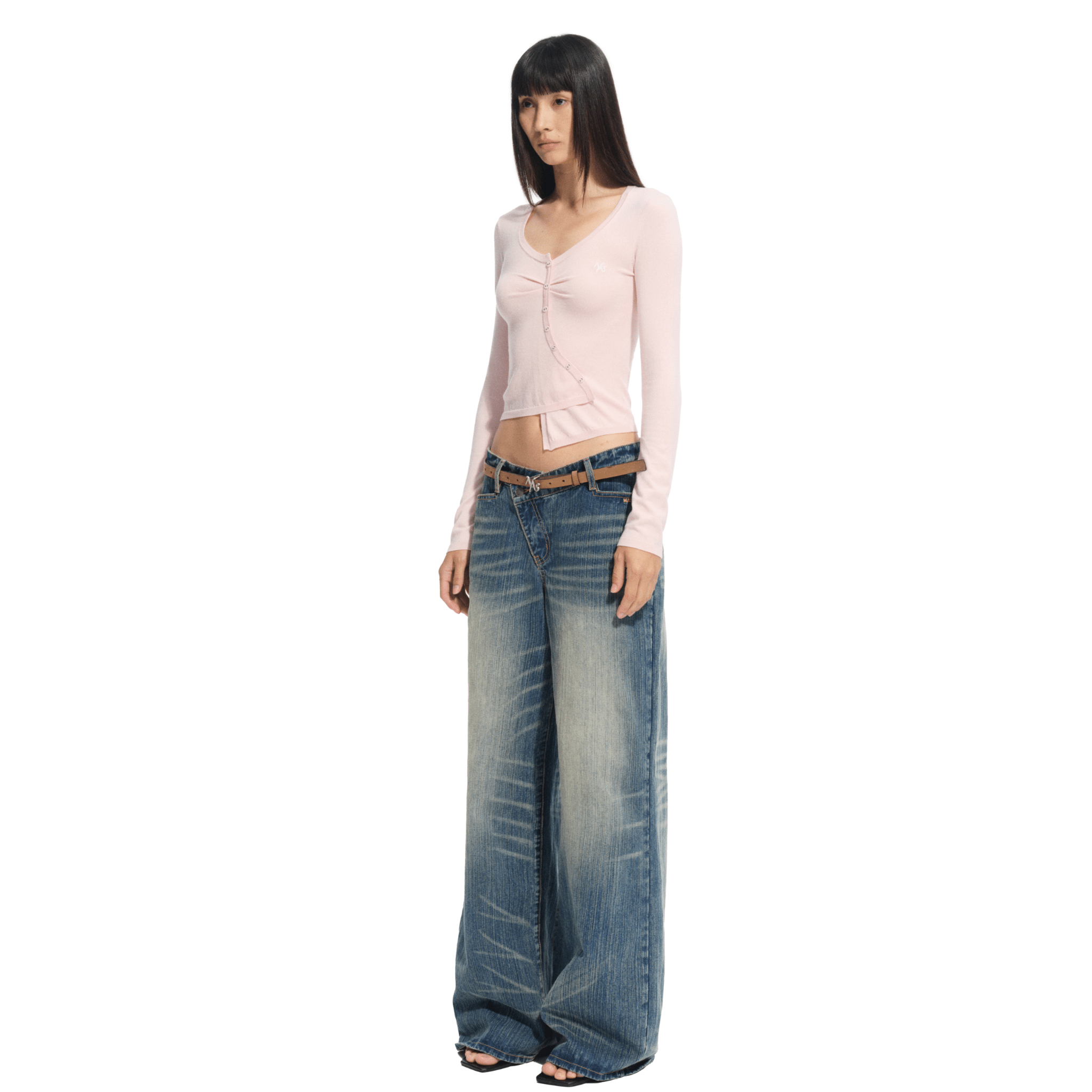 NAWS Blu Asymmetric Front Knit Sweater in Pink | MADAX