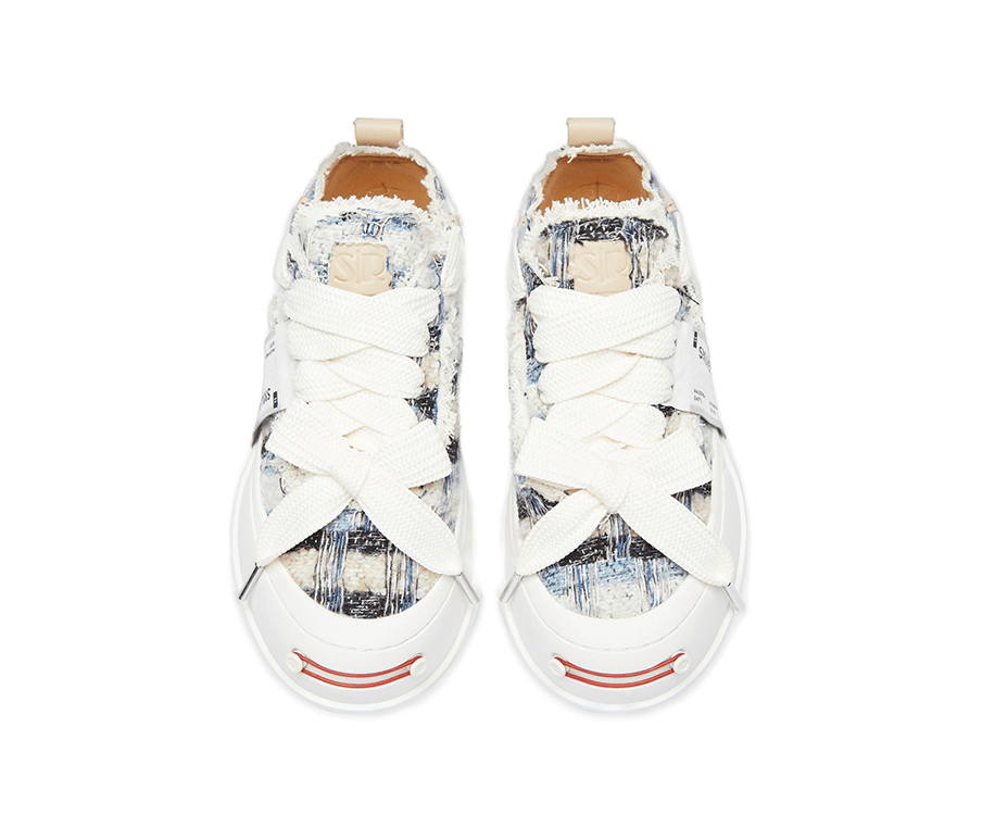 SMILEREPUBLIC Blue and Black Plaid Woolen Low - top Interchangeable Open - mouthed Shoes | MADAX