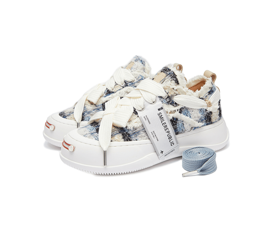 SMILEREPUBLIC Blue and Black Plaid Woolen Low - top Interchangeable Open - mouthed Shoes | MADAX
