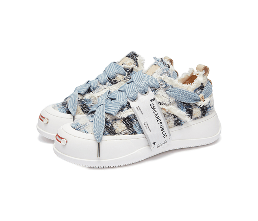 SMILEREPUBLIC Blue and Black Plaid Woolen Low - top Interchangeable Open - mouthed Shoes | MADAX