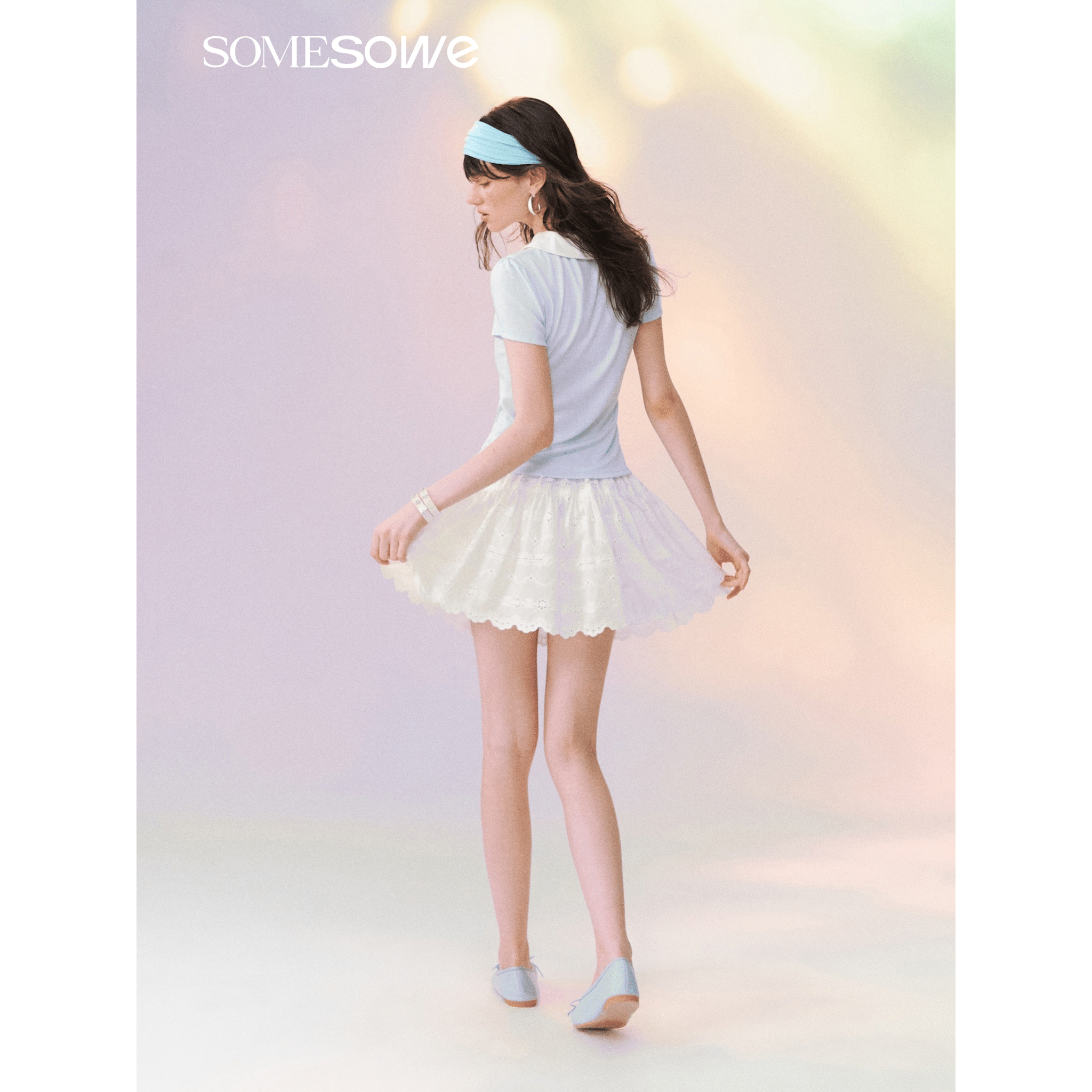 SOMESOWE Blue and White Faux Two-piece Peter Pan Collar Short-sleeved T-shirt | MADAX
