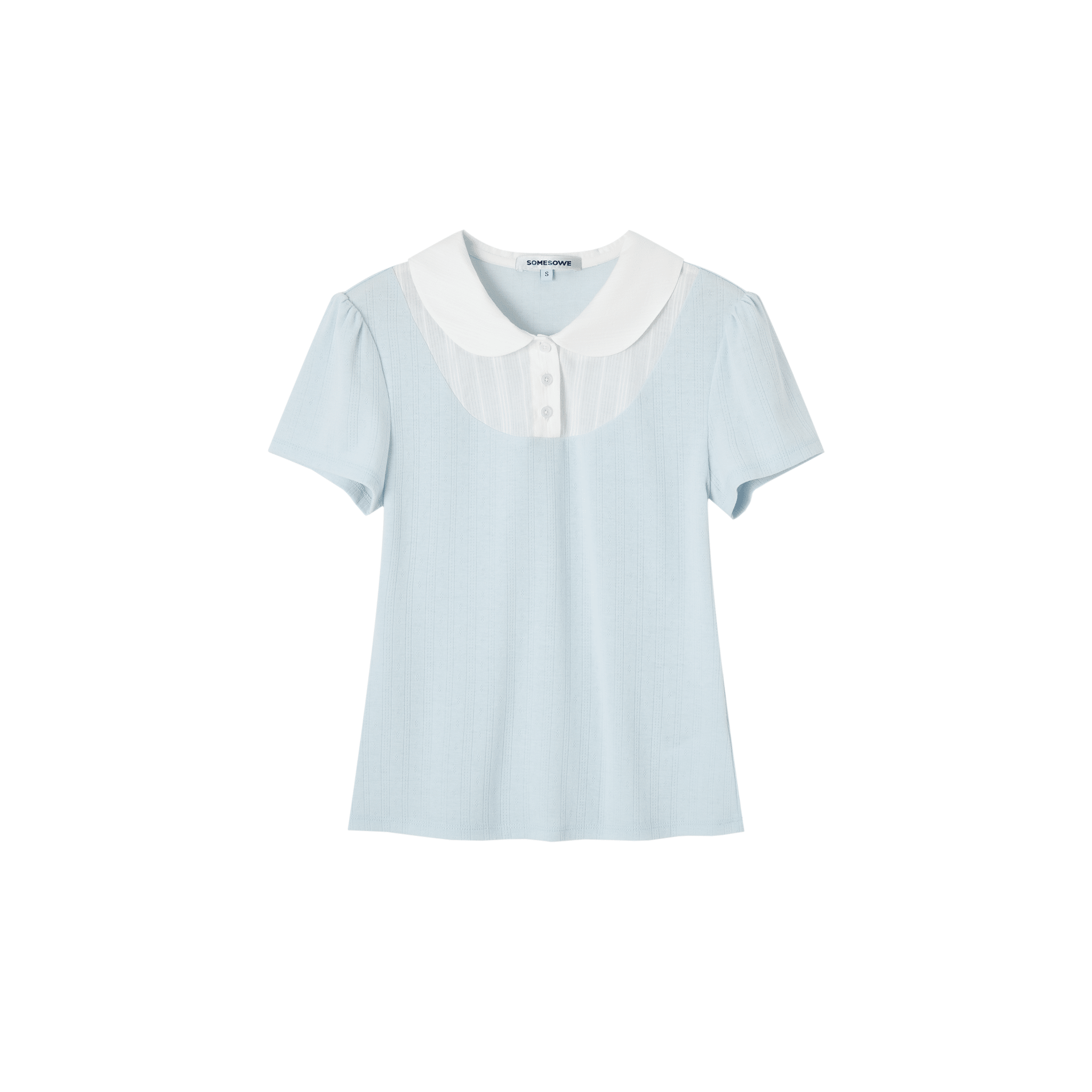 SOMESOWE Blue and White Faux Two-piece Peter Pan Collar Short-sleeved T-shirt | MADAX