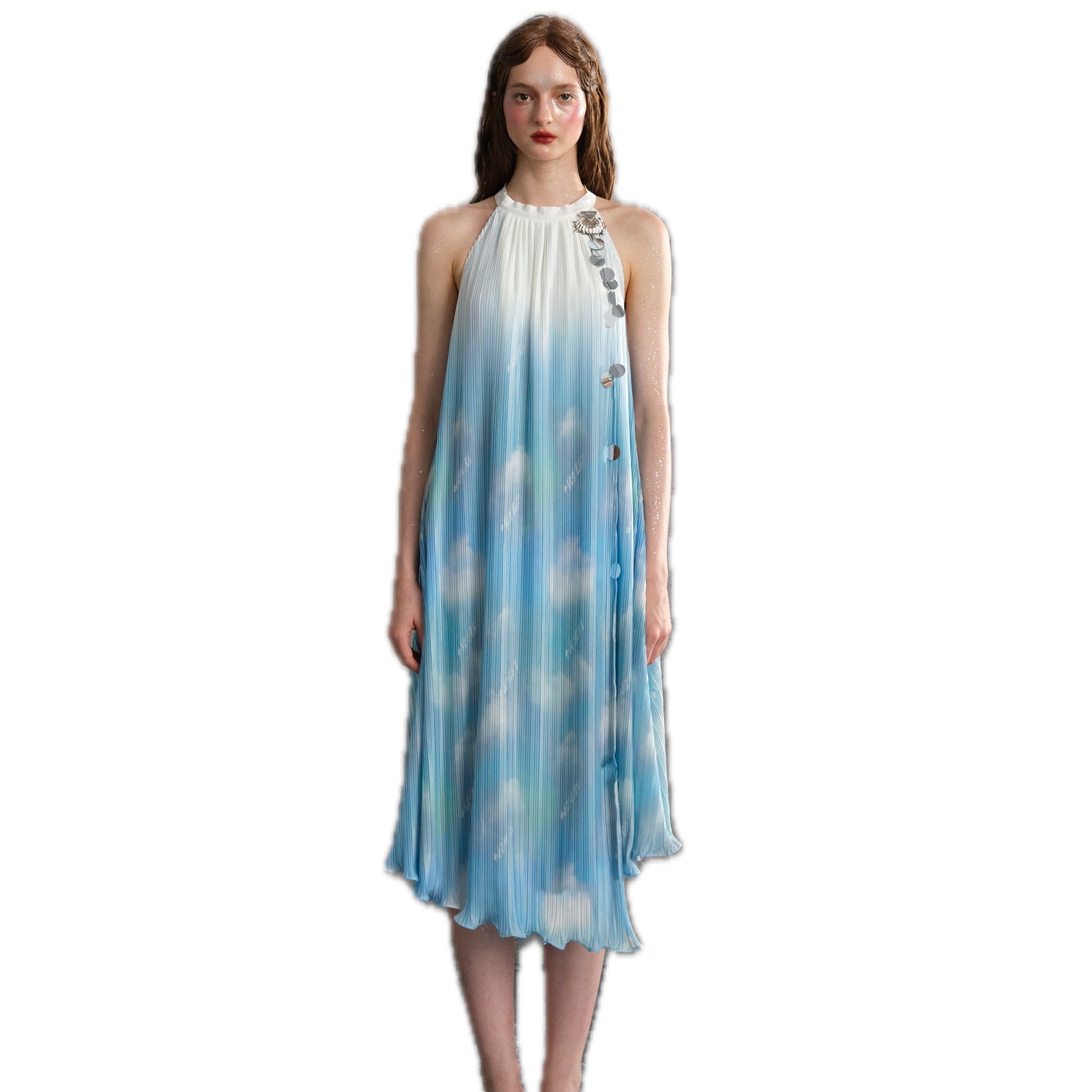 ARTE PURA Blue And White Printed Hanging Neck Dress | MADA IN CHINA