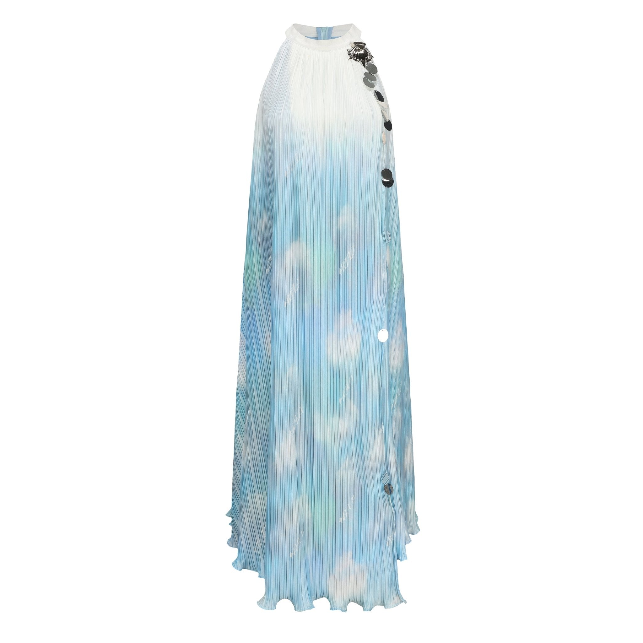 ARTE PURA Blue And White Printed Hanging Neck Dress | MADA IN CHINA