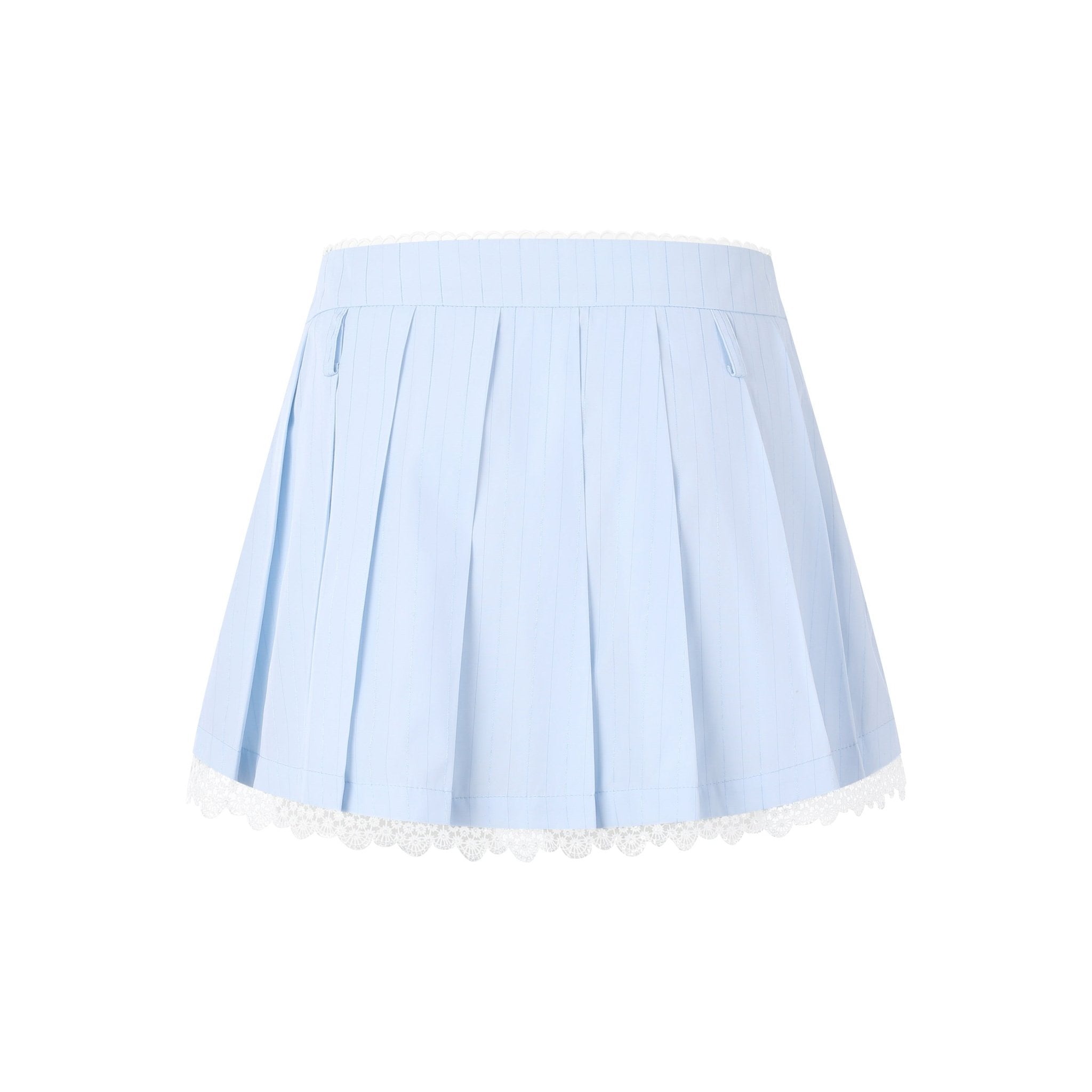 THREE QUARTERS Blue And White Striped Lace Trimmed Pleated Skirt | MADA IN CHINA