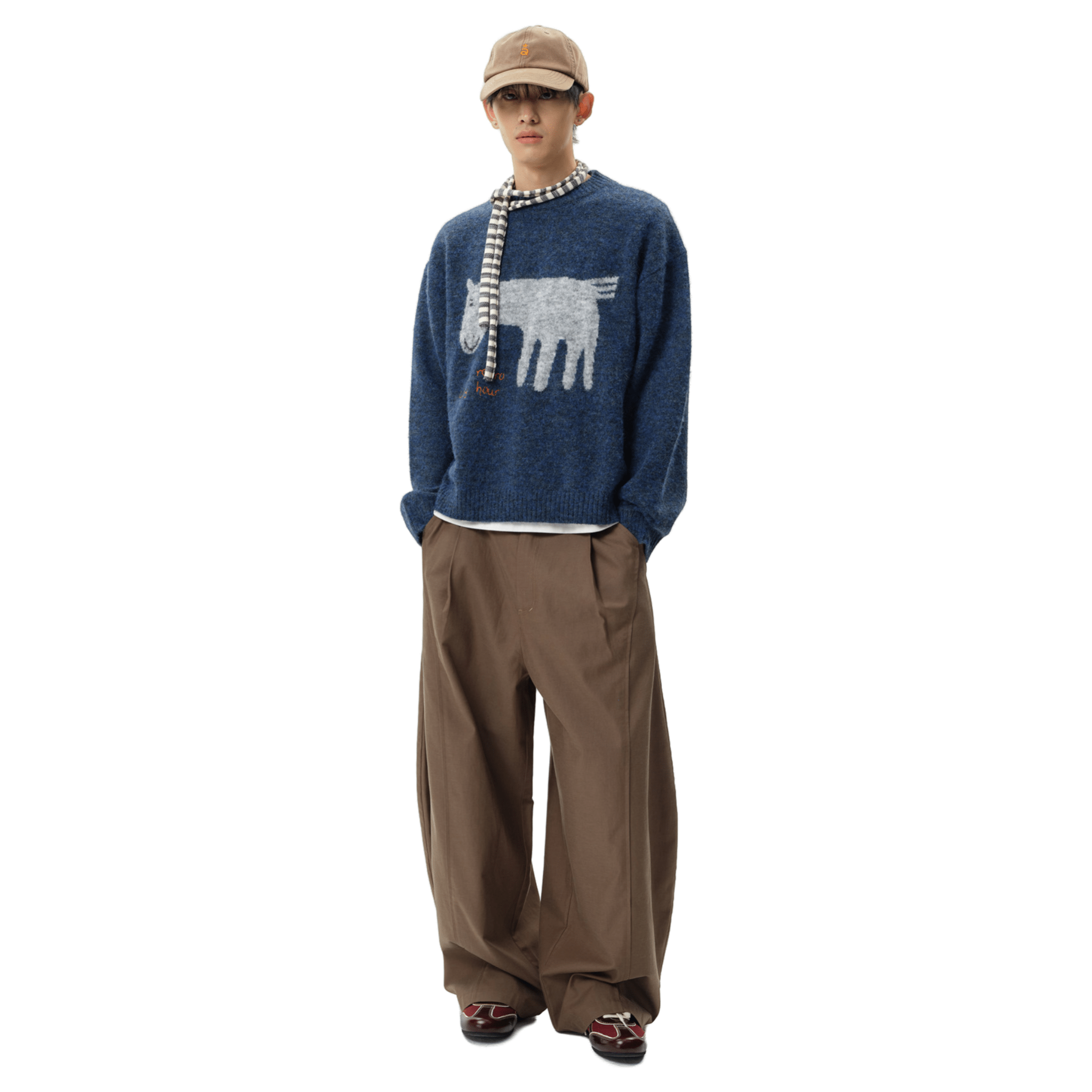 ARCH Blue Color - blocked Pony Crew Neck Sweater | MADAX