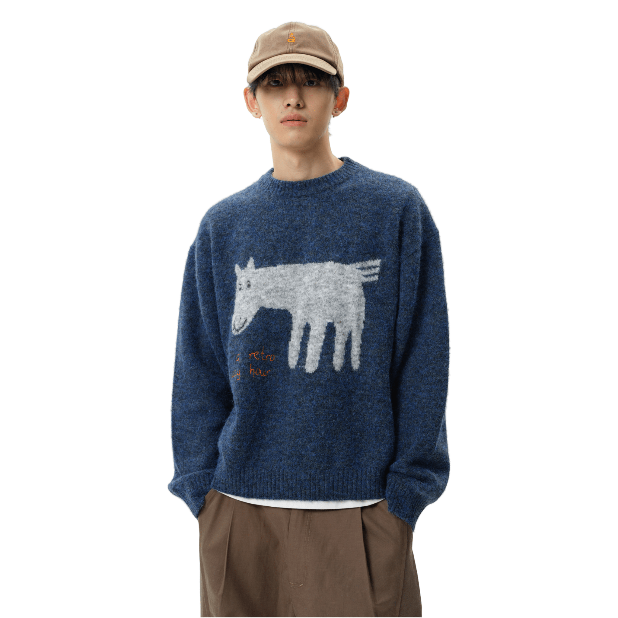 ARCH Blue Color - blocked Pony Crew Neck Sweater | MADAX