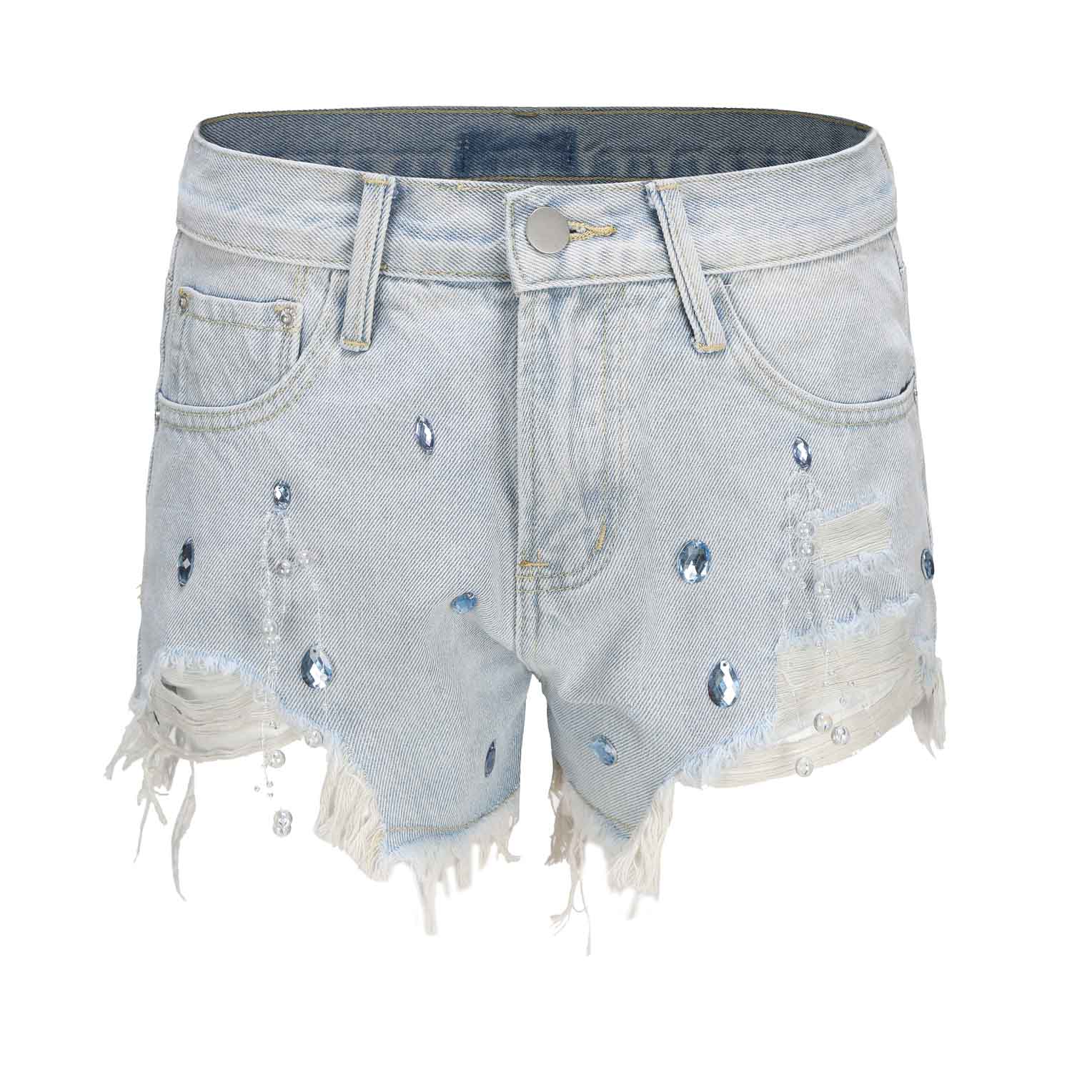 ARTE PURA Blue Denim Bead Shorts | MADA IN CHINA