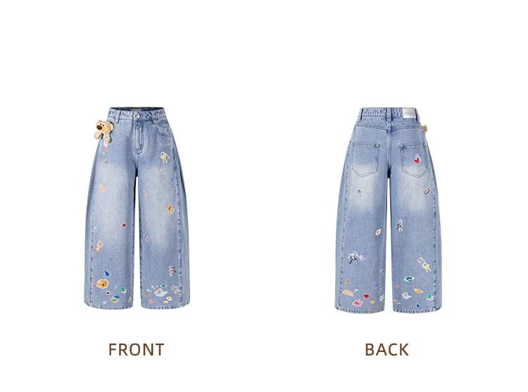 13DE MARZO Blue Denim Sticker Bear Jeans | MADAX