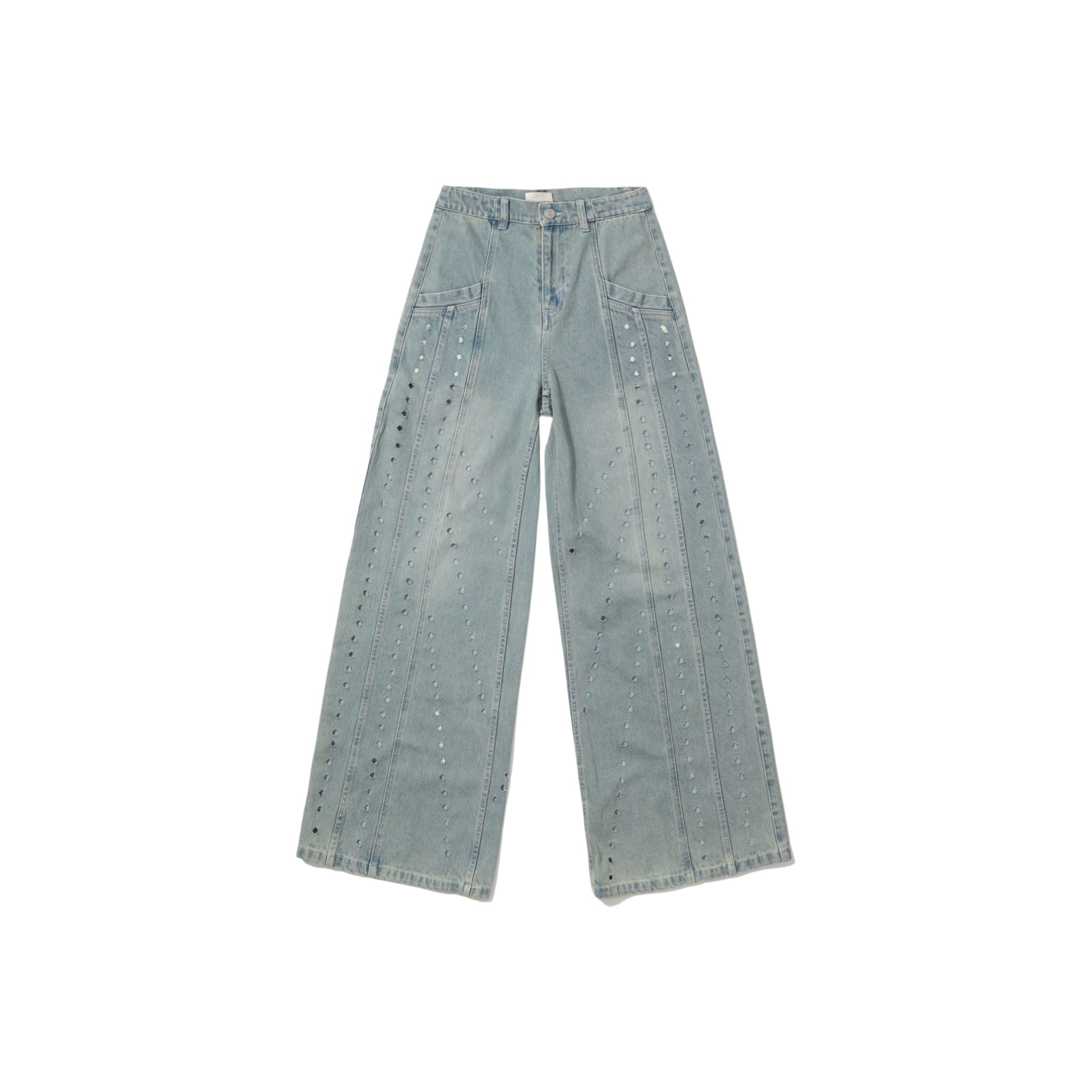 CPLUS SERIES Blue Distressed Jeans with Dissected Lines | MADA IN CHINA