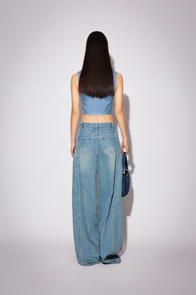 CPLUS SERIES Blue Distressed Jeans with Dissected Lines | MADA IN CHINA