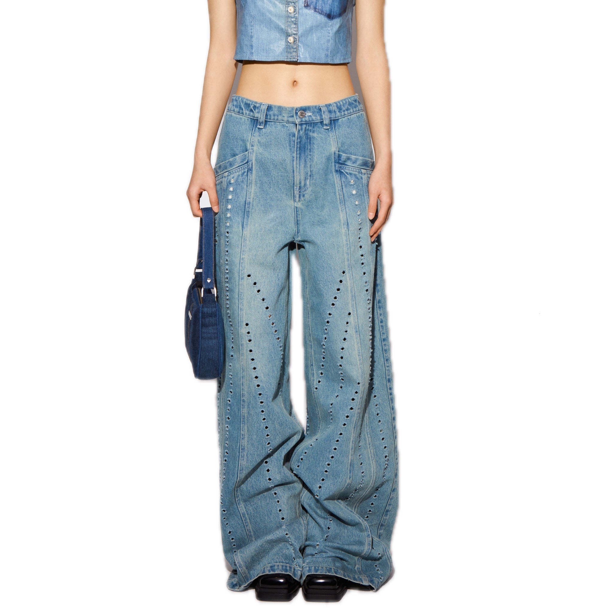 CPLUS SERIES Blue Distressed Jeans with Dissected Lines | MADA IN CHINA