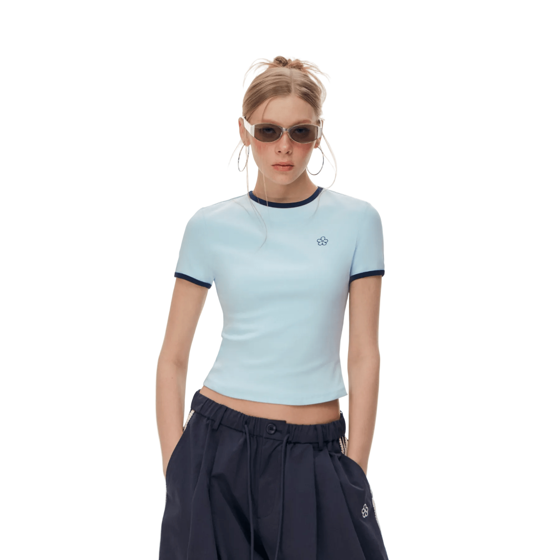 CLIMAX VISION Blue Floral Embroidered Short - Sleeve T-Shirt | MADAX