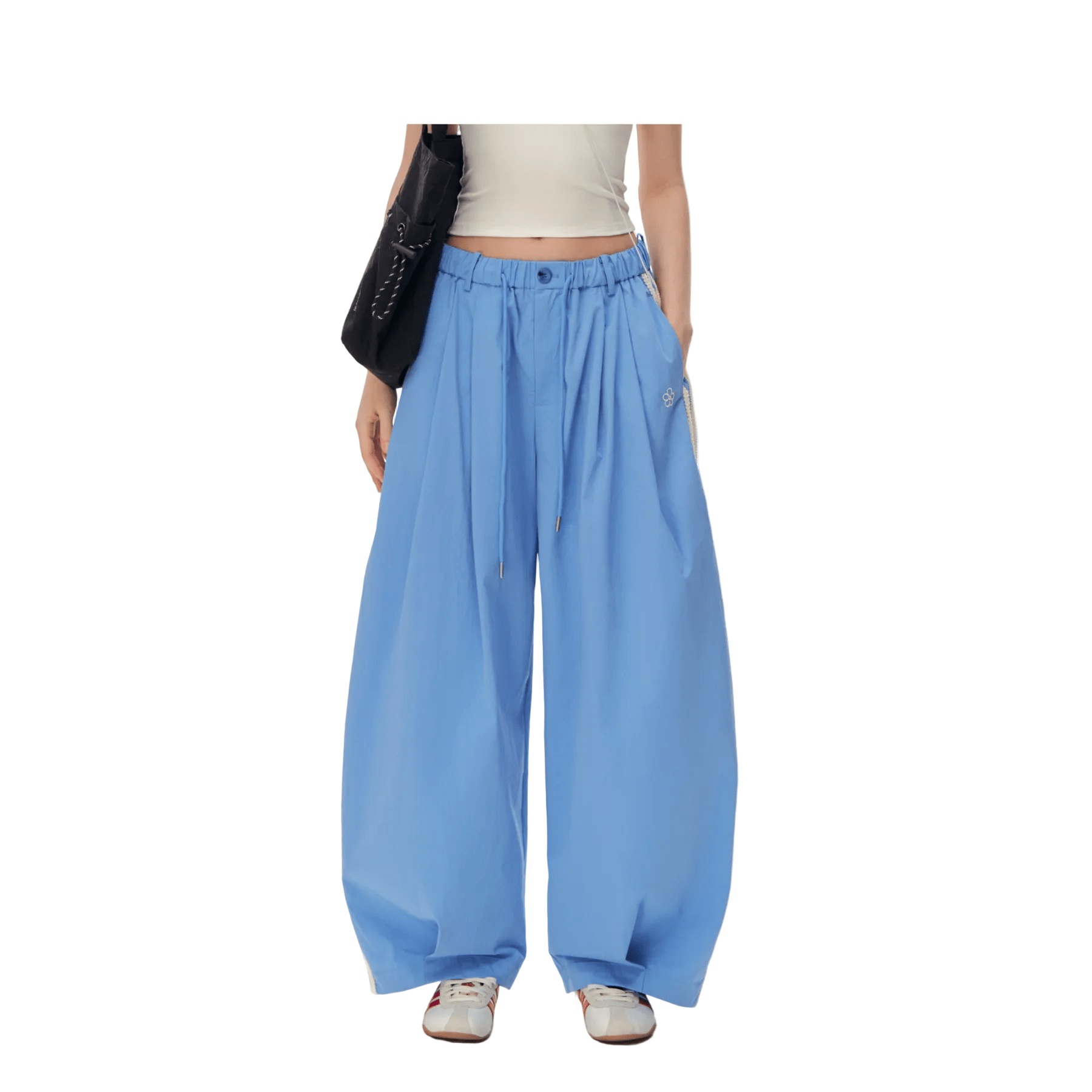 CLIMAX VISION Blue Floral Embroidered Side Striped Wide - Leg Pants | MADAX