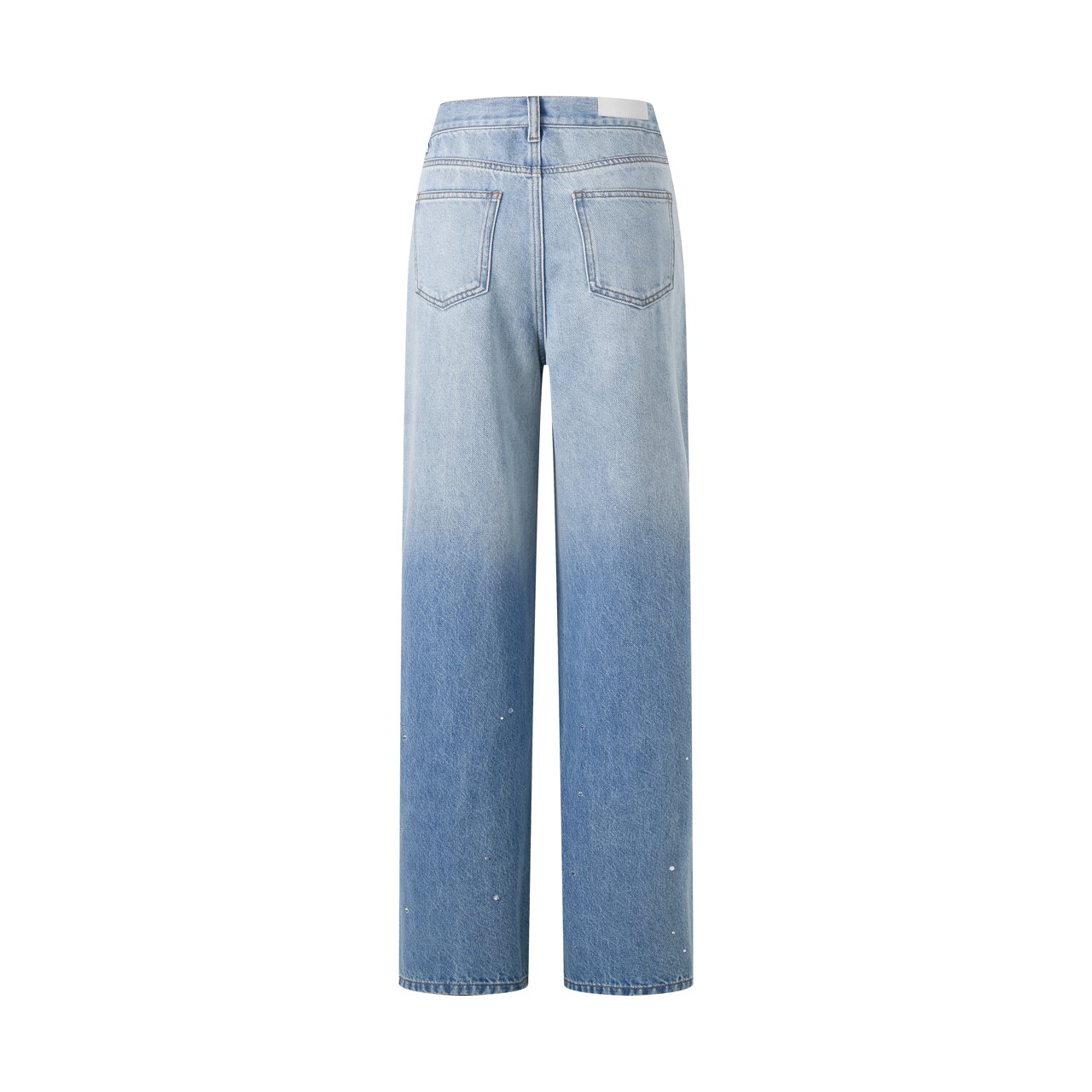 THREE QUARTERS Blue Gradient Rhinestone Straight Leg Jeans | MADA IN CHINA