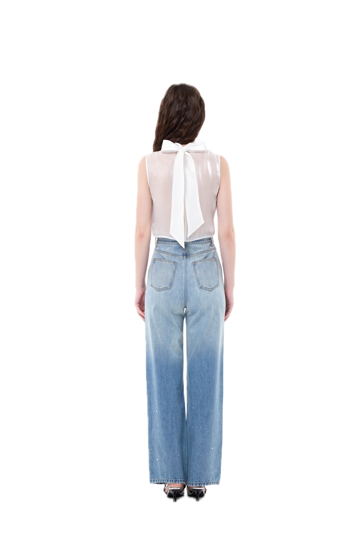 THREE QUARTERS Blue Gradient Rhinestone Straight Leg Jeans | MADA IN CHINA