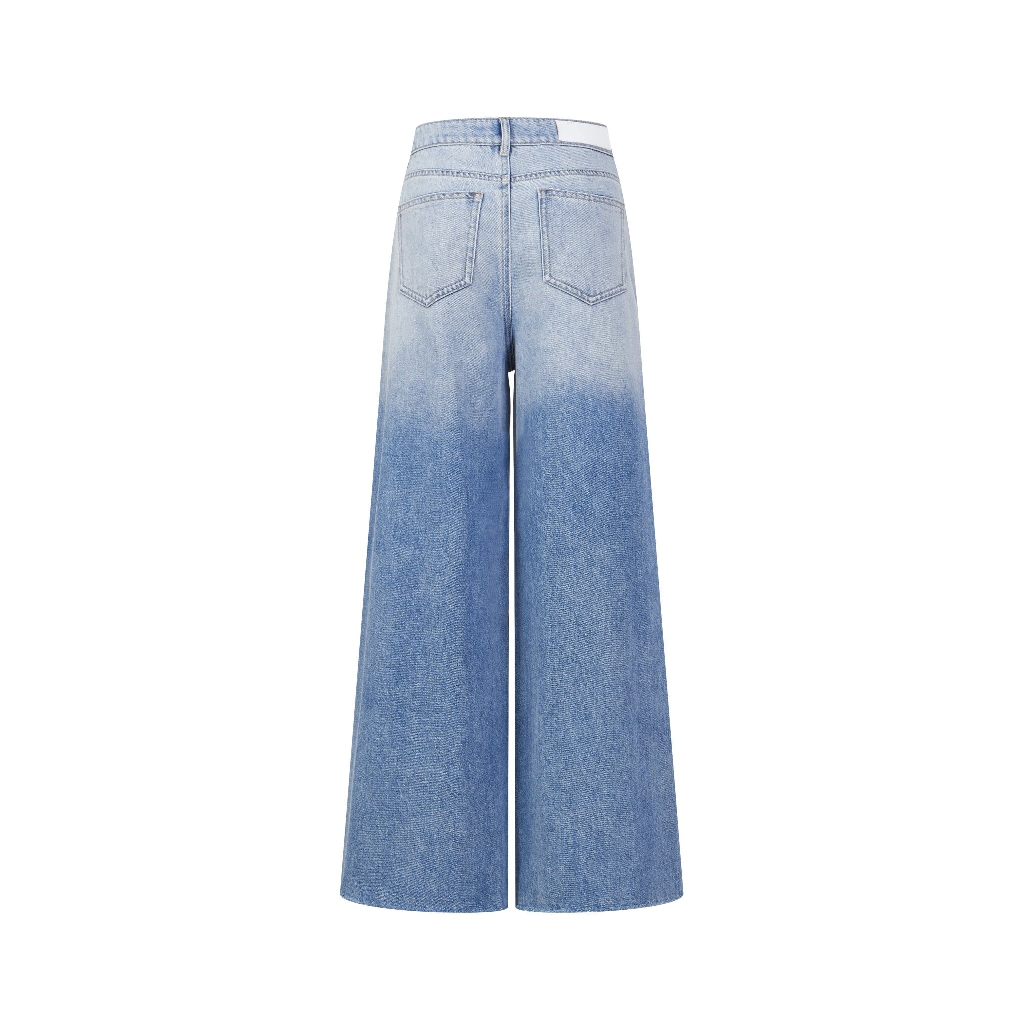 THREE QUARTERS Blue Gradient Wash Wide Leg Jeans | MADA IN CHINA