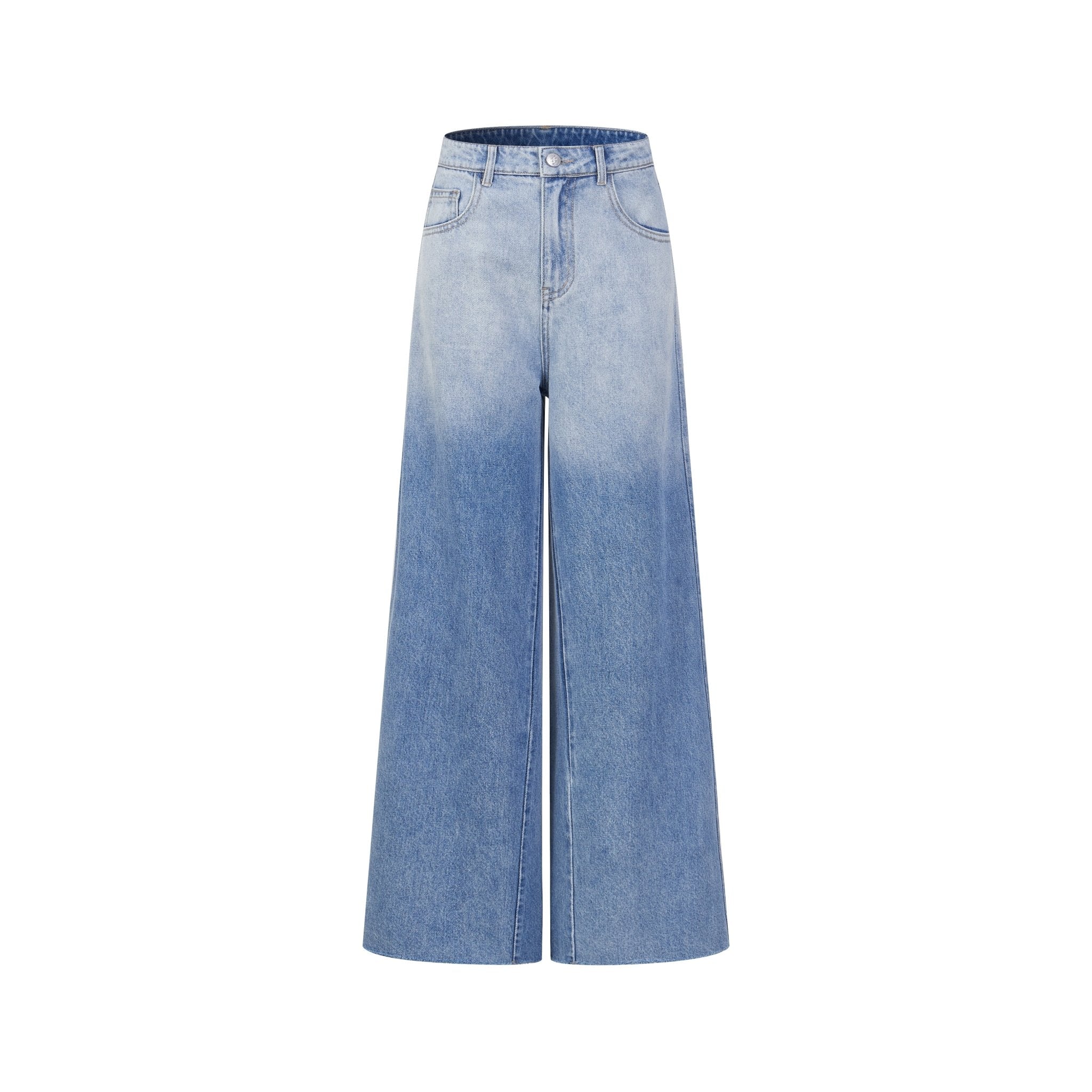 THREE QUARTERS Blue Gradient Wash Wide Leg Jeans | MADA IN CHINA