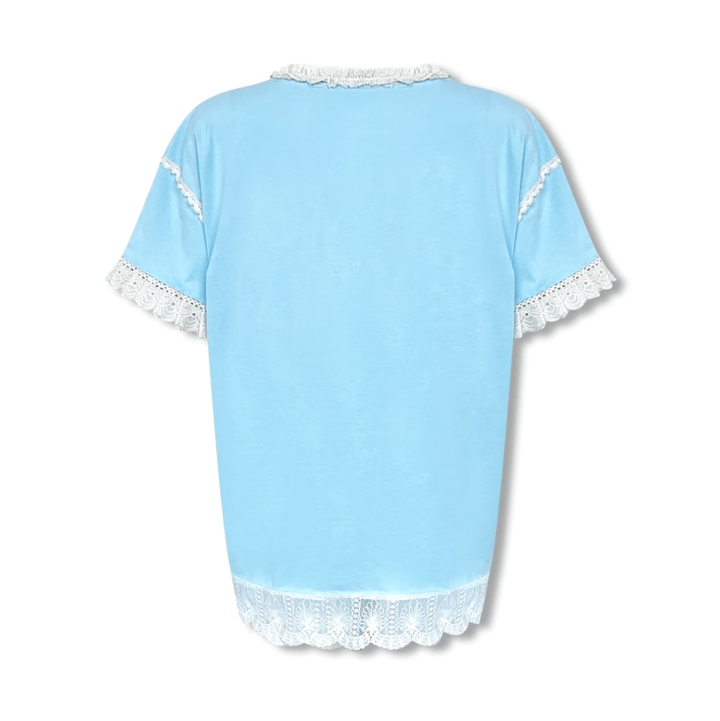 NOT FOR US Blue Lace Cat and Fish Print Short Sleeves in Blue | MADAX