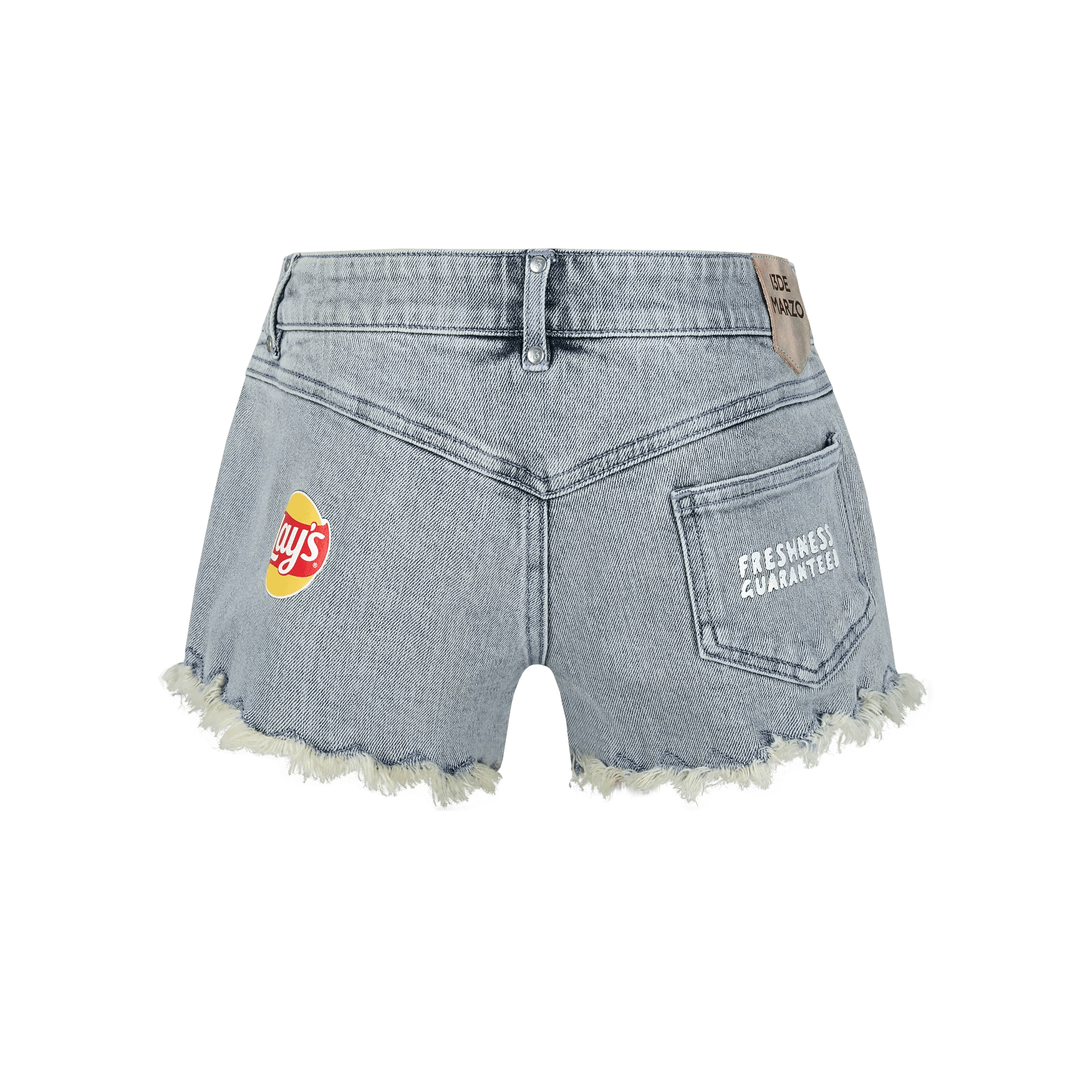 13DE MARZO Blue Lay's Bear Washed Denim Shorts | MADA IN CHINA