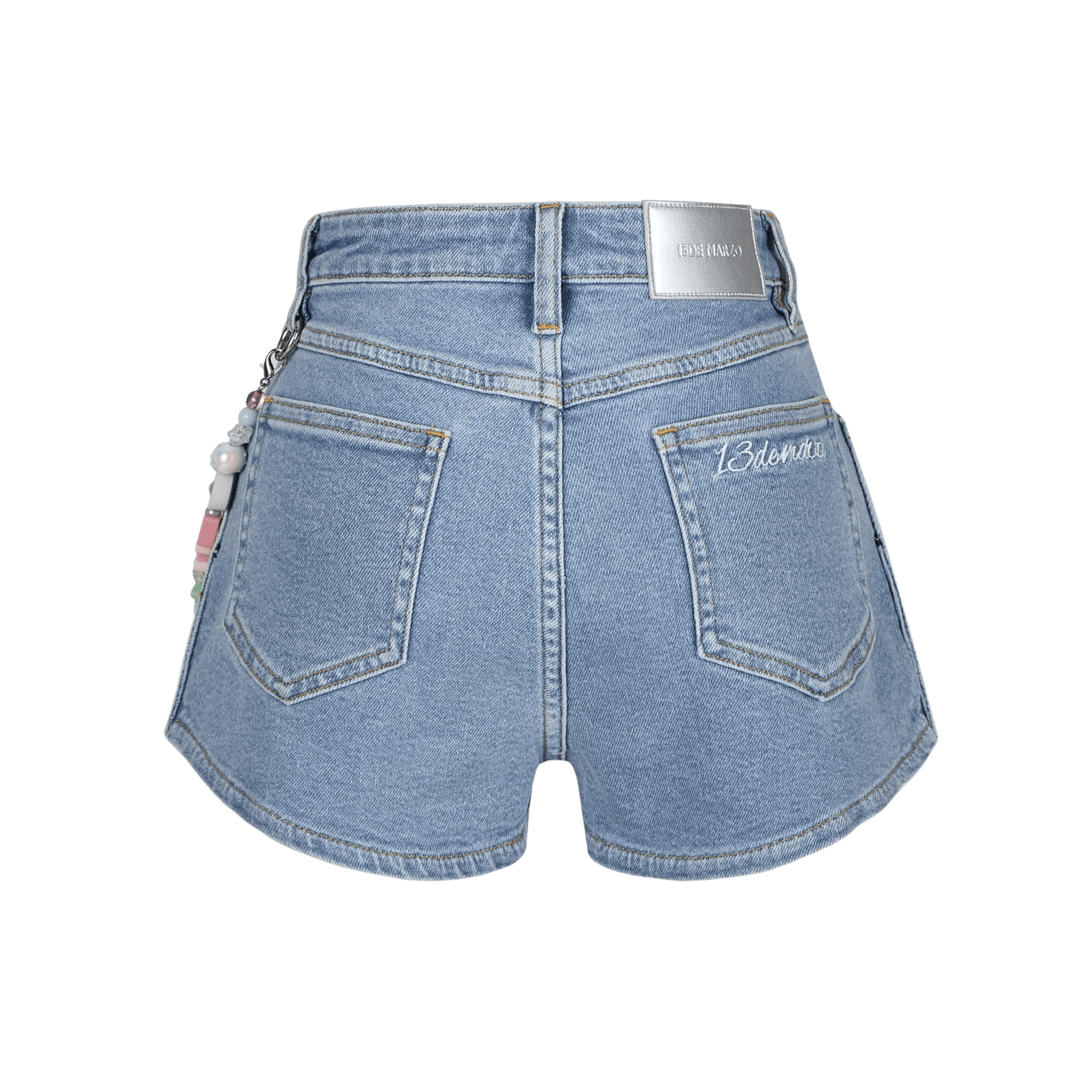 13DE MARZO Blue Logo Bead Chain Denim Shorts | MADA IN CHINA