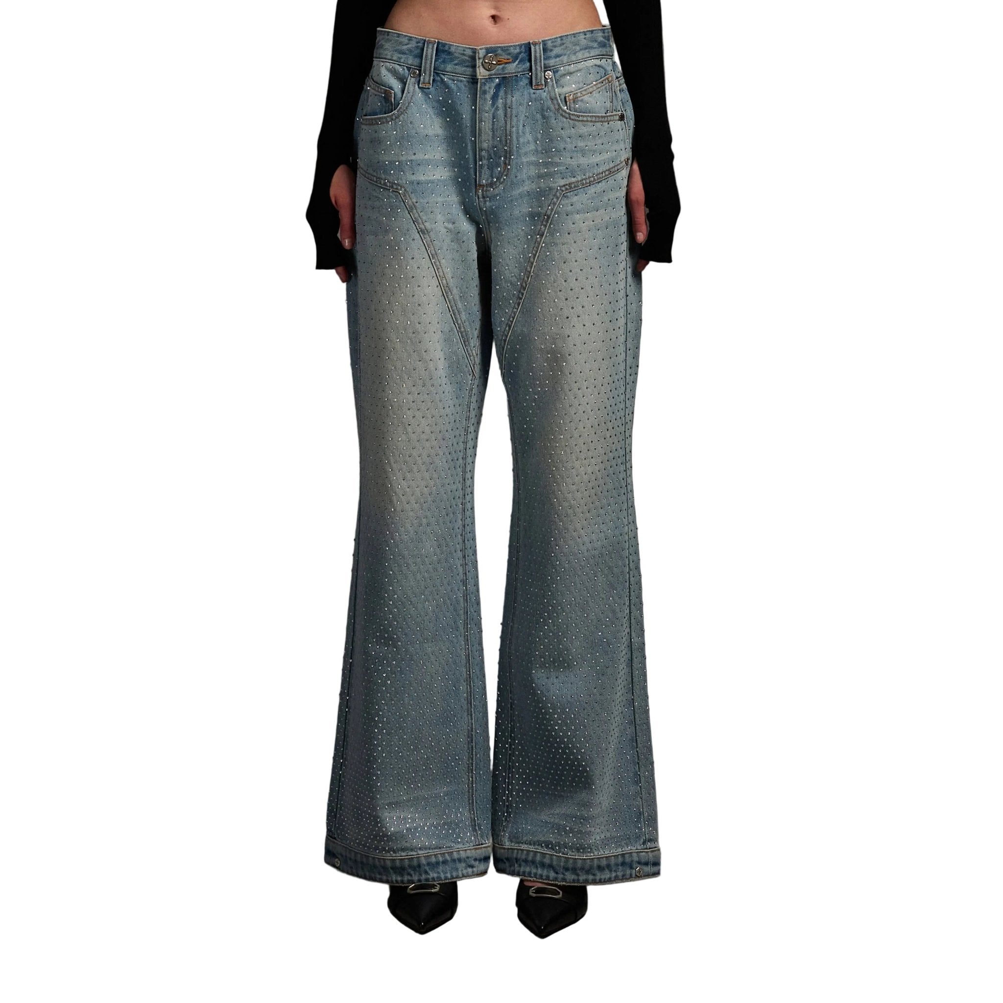 SMFK Blue Non-Stretch Diamond Flared Jeans | MADAX
