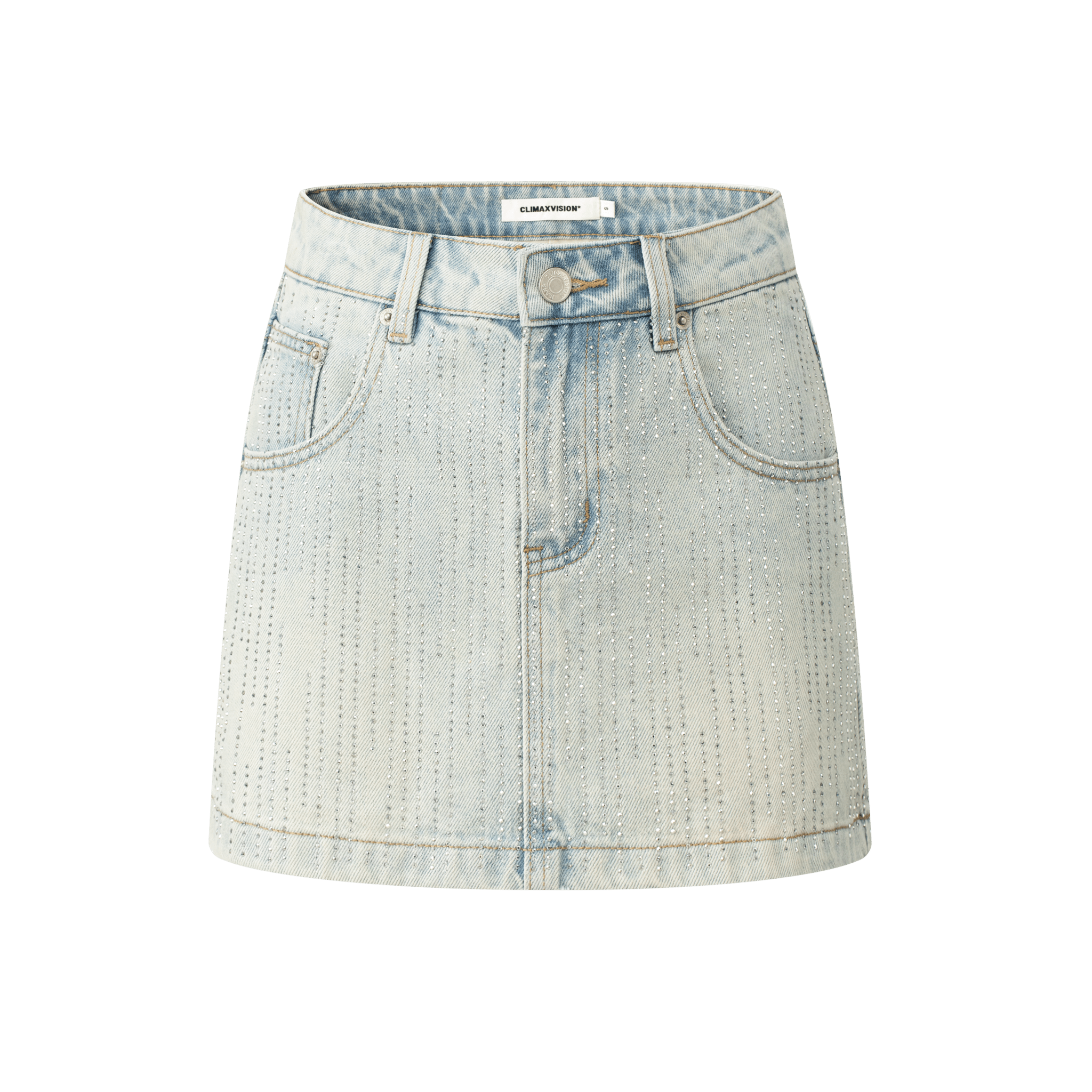 CLIMAX VISION Blue Rhinestone - Studded Denim Mini Skirt | MADAX